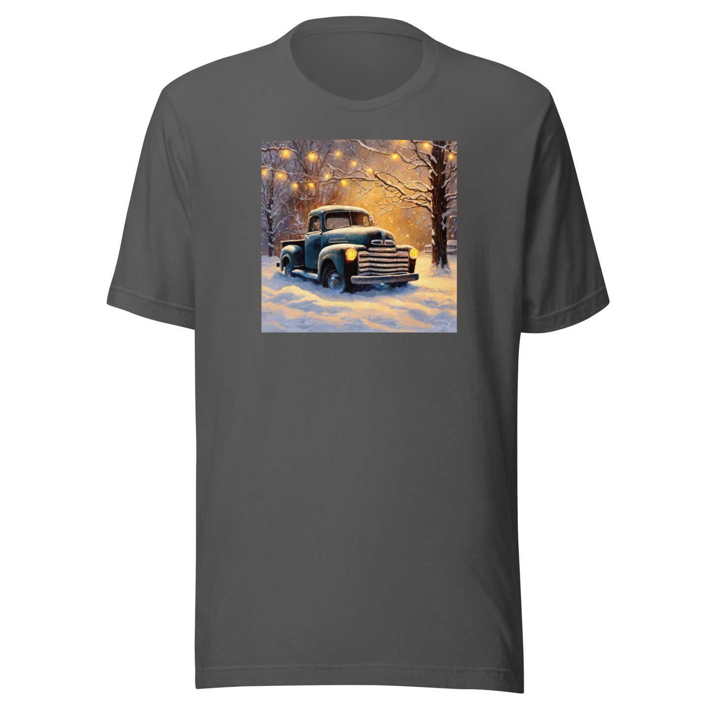 Old Pickup Truck in Winter Scene Christmas Men's T-Shirt Asphalt