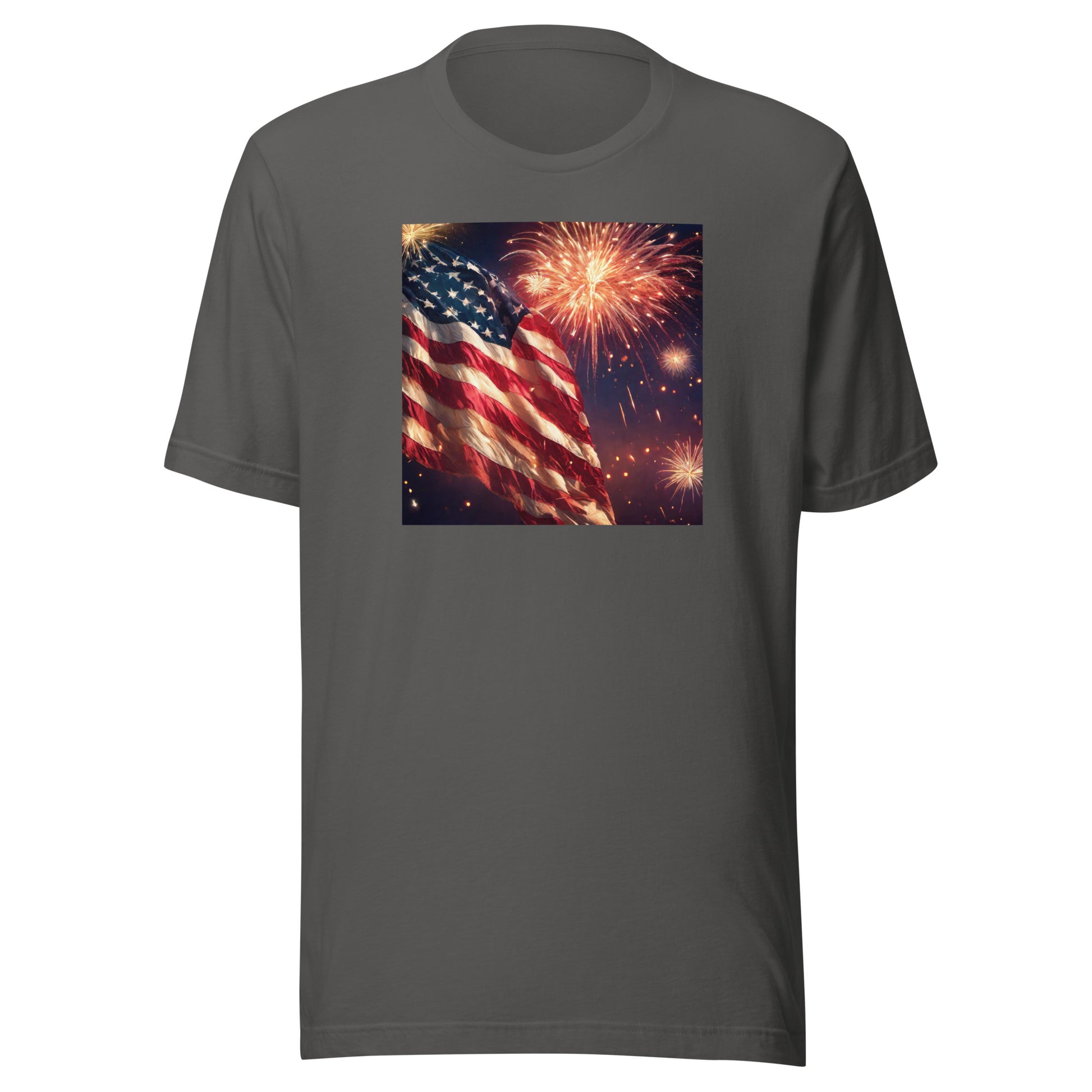 4th of July Fireworks and American Flag T-Shirt Asphalt