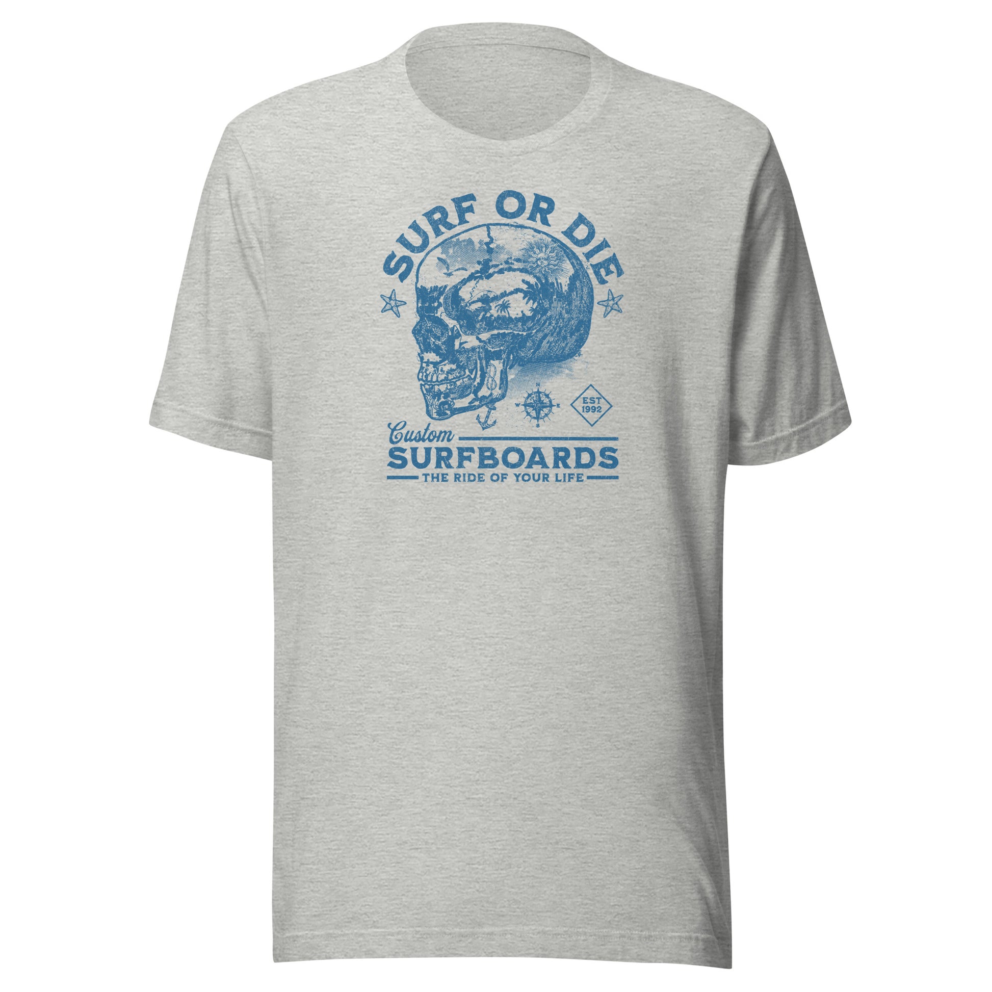 Surf or Die Surfboards Summer T-Shirt for Men Athletic Heather