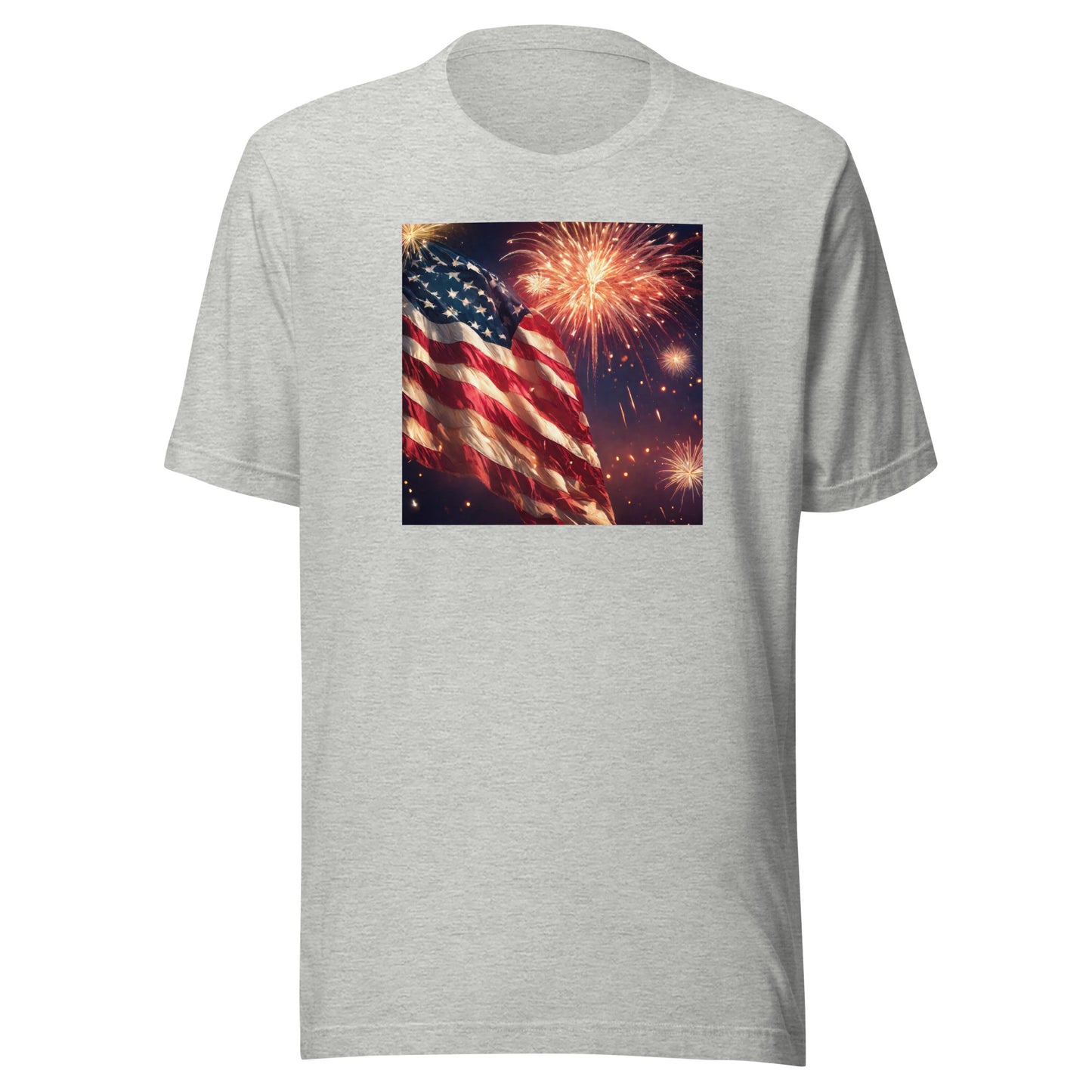 4th of July Fireworks and American Flag T-Shirt Athletic Heather