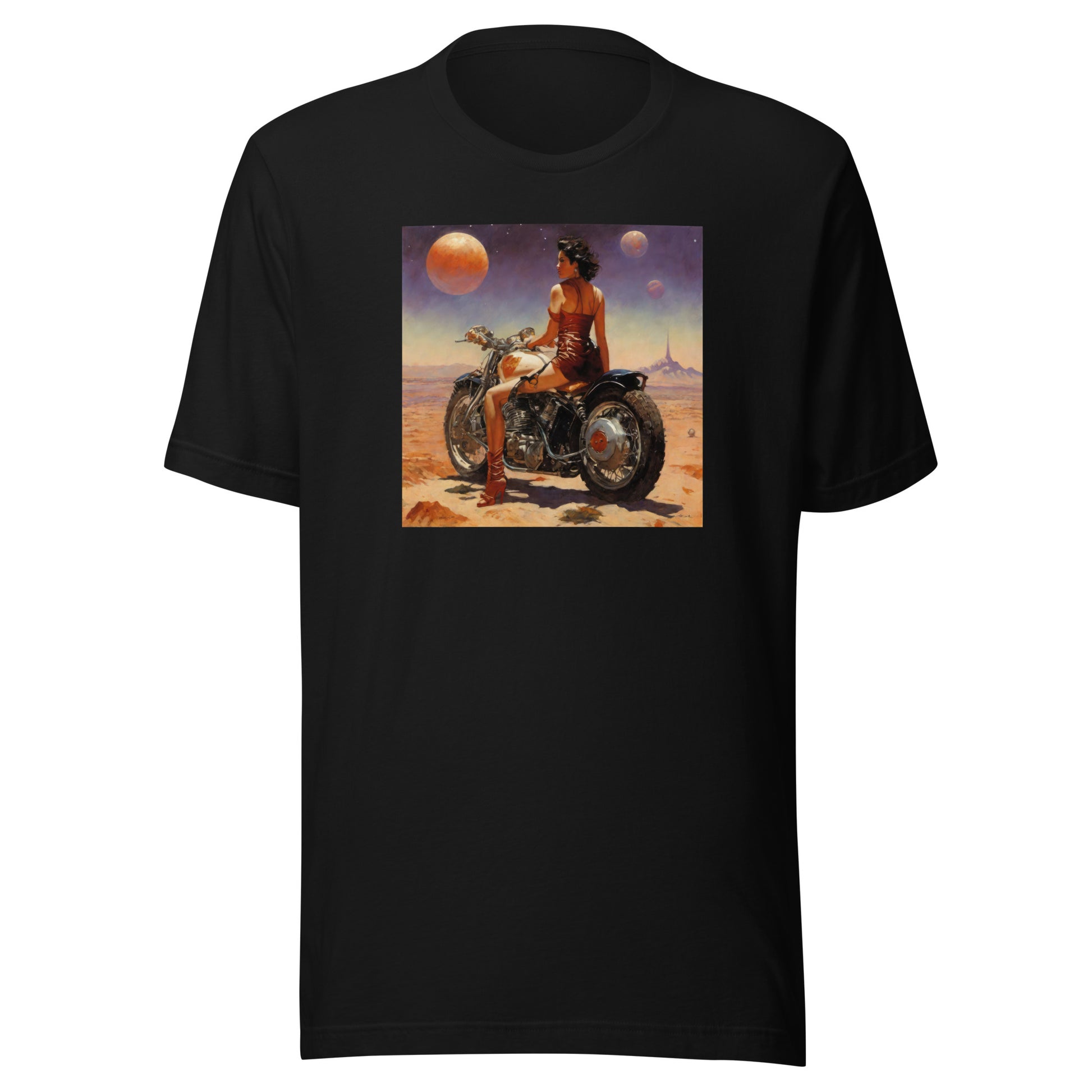 Biker Babe in Space Men's Sci-Fi T-Shirt Black