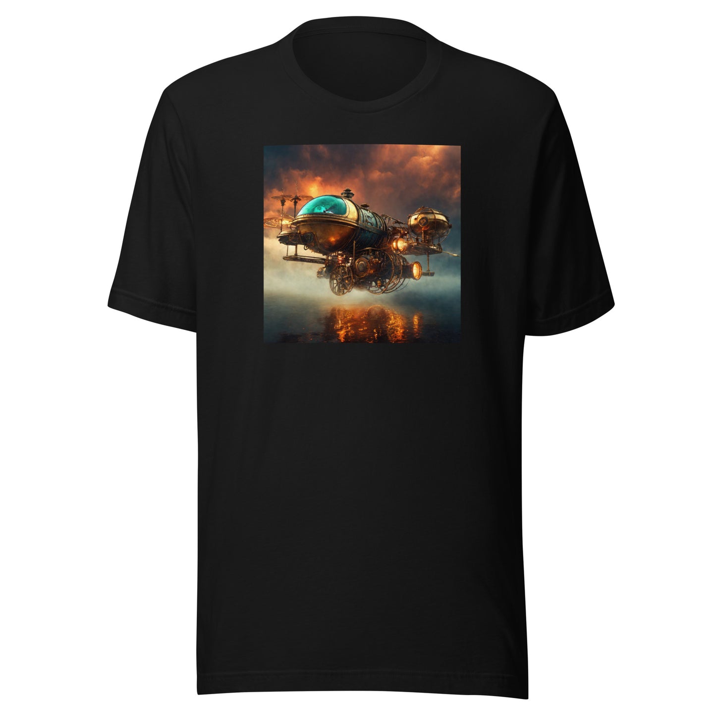 Majestic Sunset Airship Men's Steampunk Tee Black