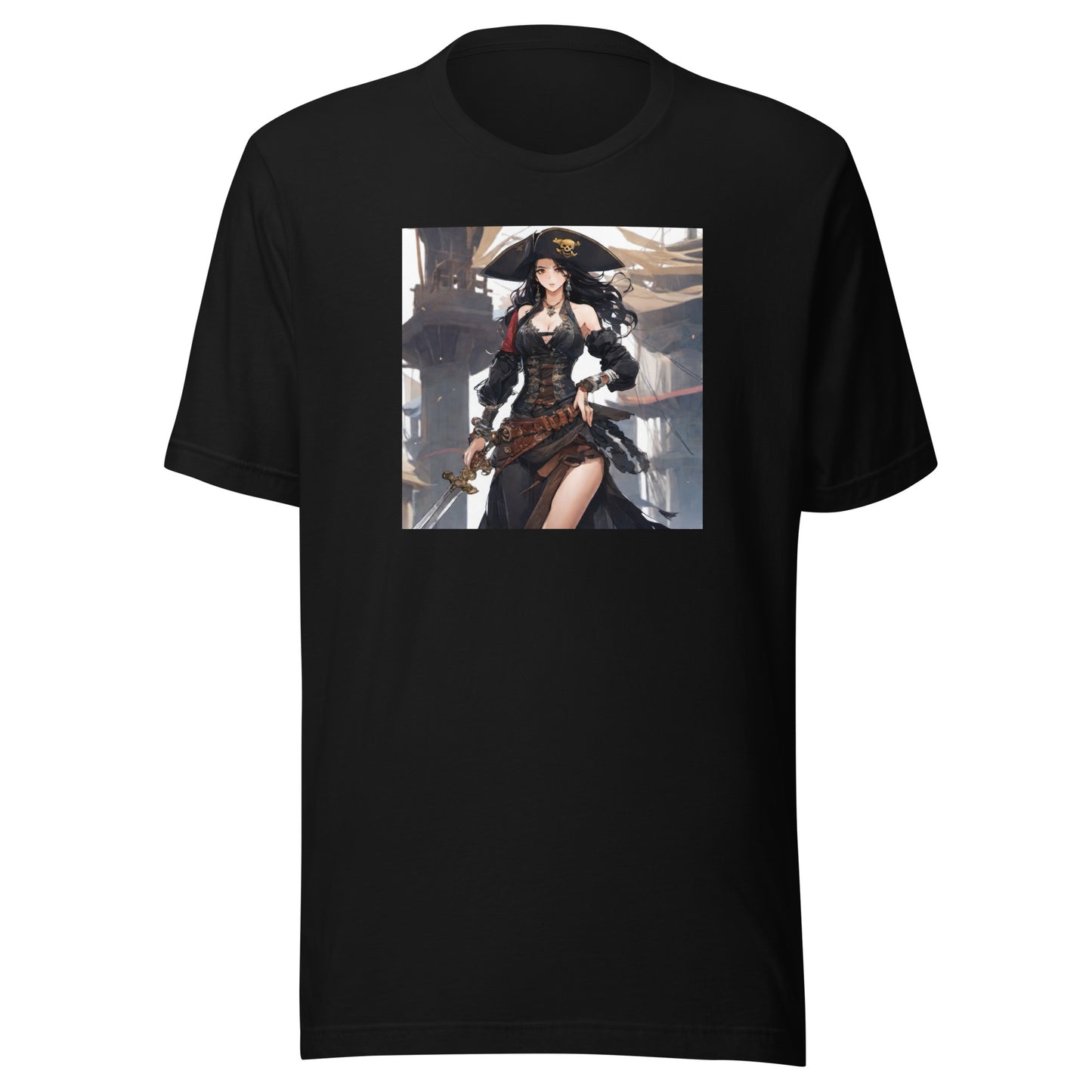 Anime Pirate Queen Men's Graphic Tee Black