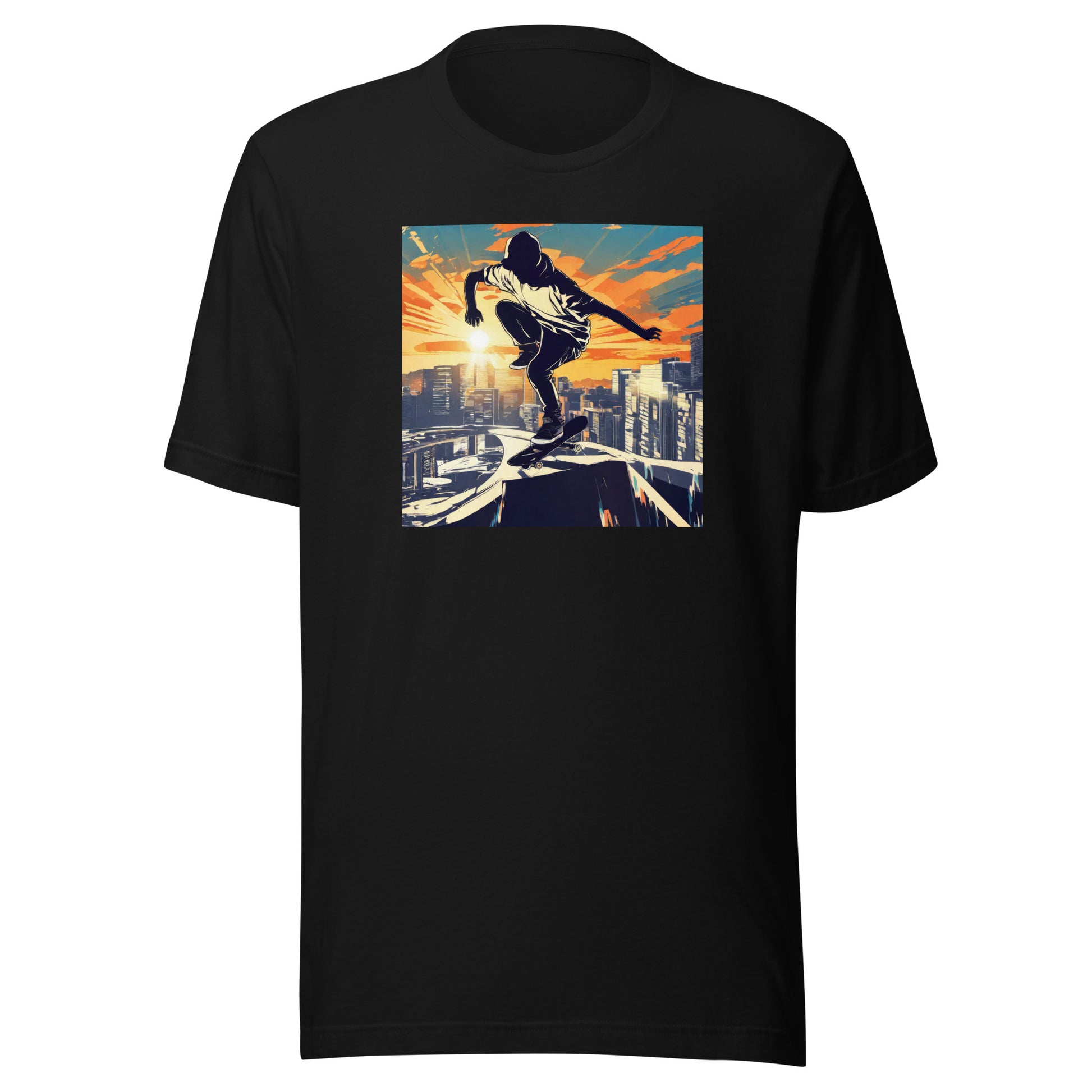 Skateboarding in the City Men's Graphic Tee Black