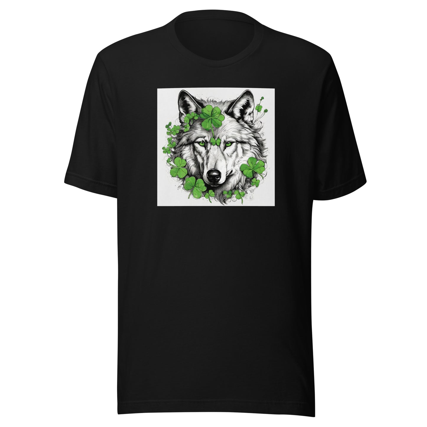 Wolf & Shamrock Lucky St Patrick's Day Men's T-Shirt Black