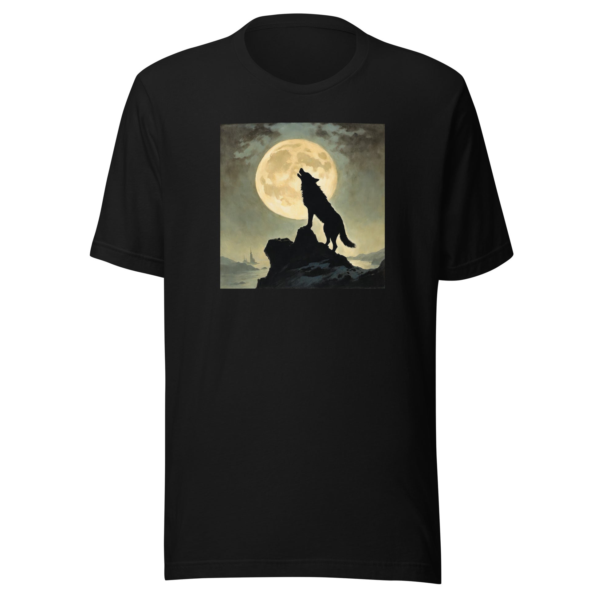 Wolf Howling at Moon Halloween Men's T-Shirt Black