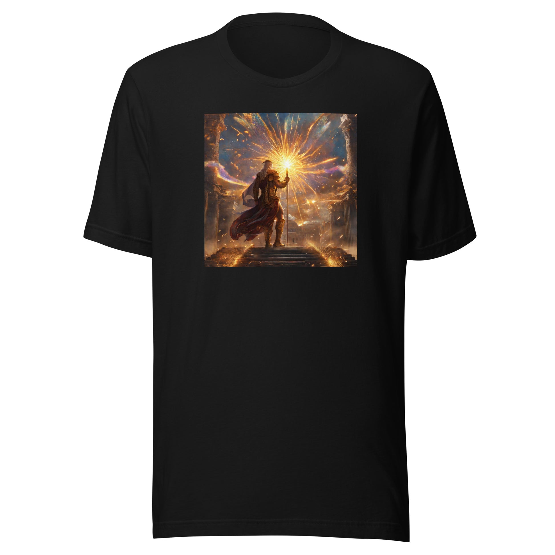 Zeus Creating Fireworks Men's 4th of July T-Shirt Black