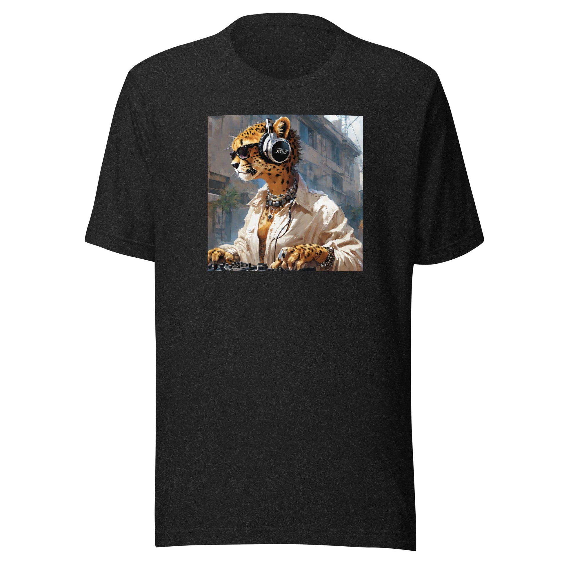 Leopard DJing Men's Graphic Tee Black Heather