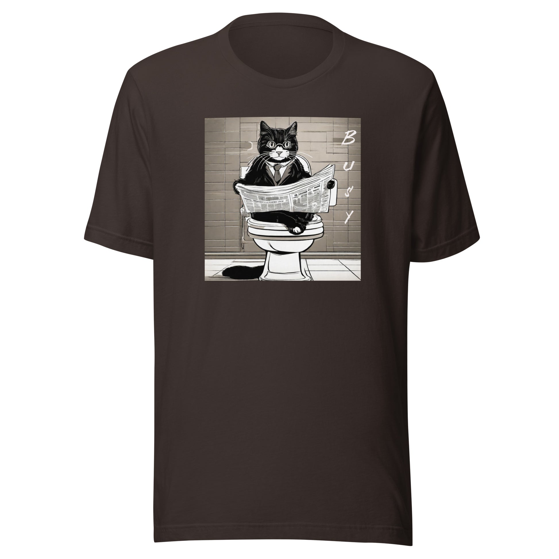 Busy Cat Men's Funny T-Shirt Brown