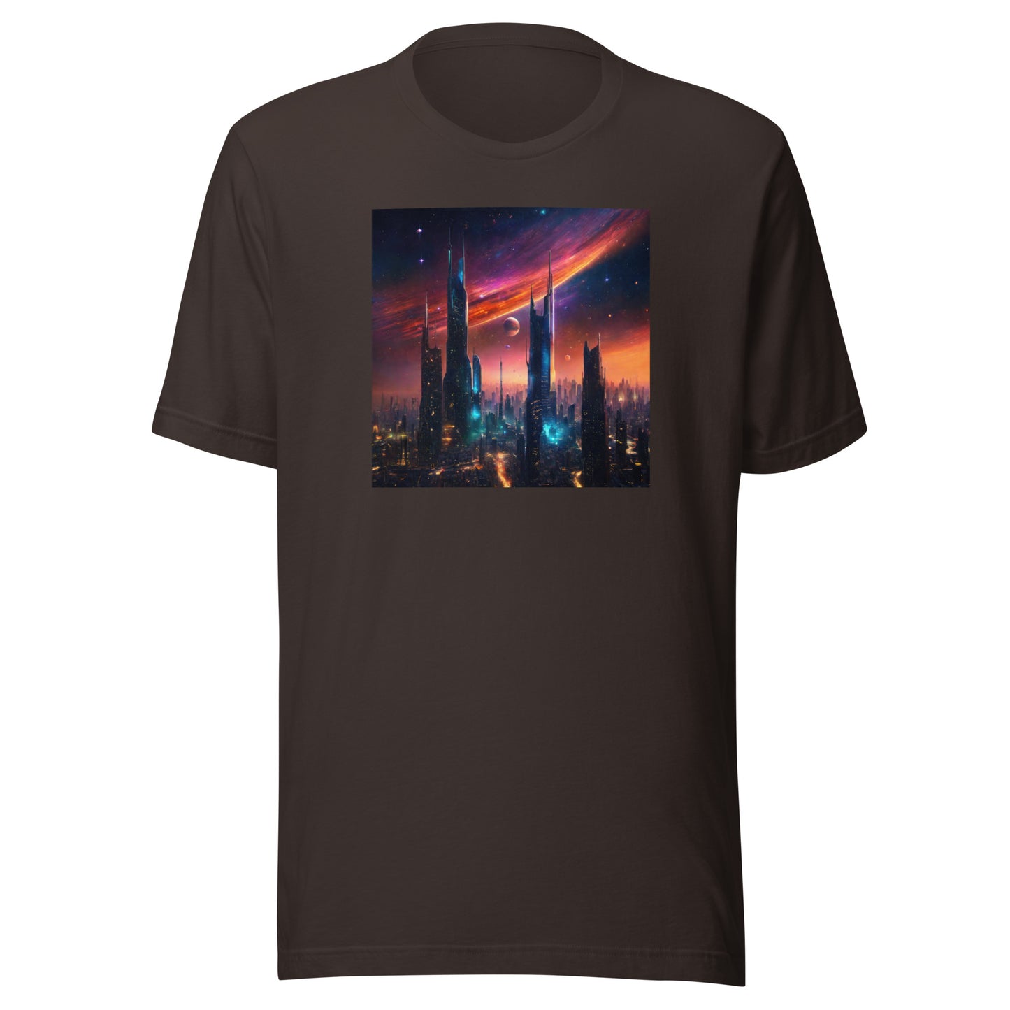 Futuristic Cityscape Men's Graphic Tee Brown