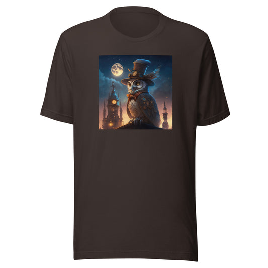 Moonlit Steampunk Owl Men's Graphic Tee Brown