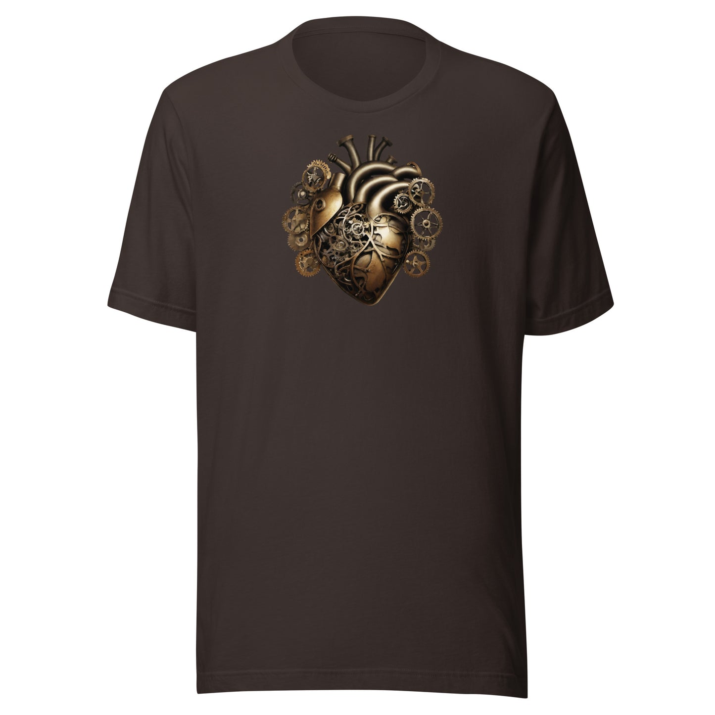 Gear and Valve Heart Men's Steampunk T-Shirt Brown