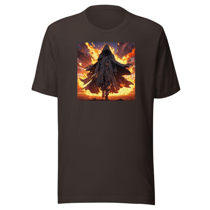 Fiery Faceless Warrior Men's Anime Graphic Tee Brown