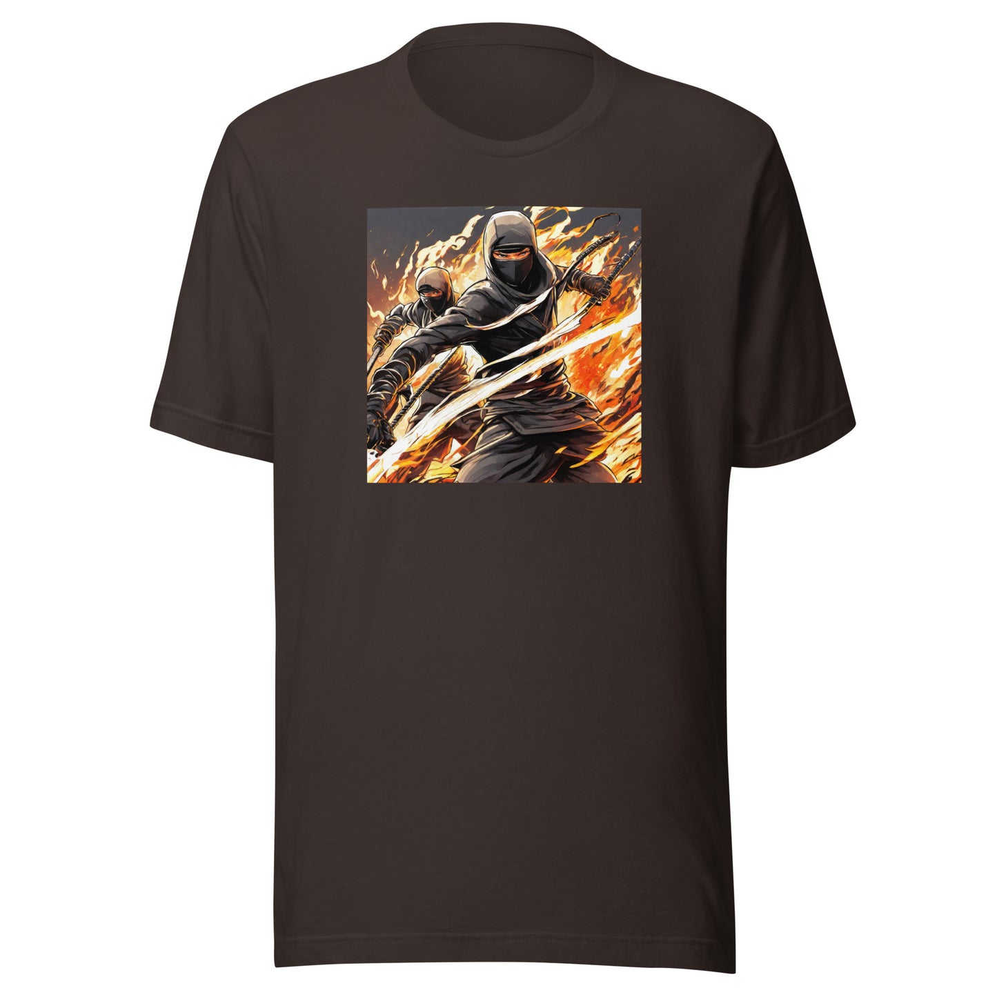 Flame-Wielding Assassin Men's Anime T-Shirt Brown