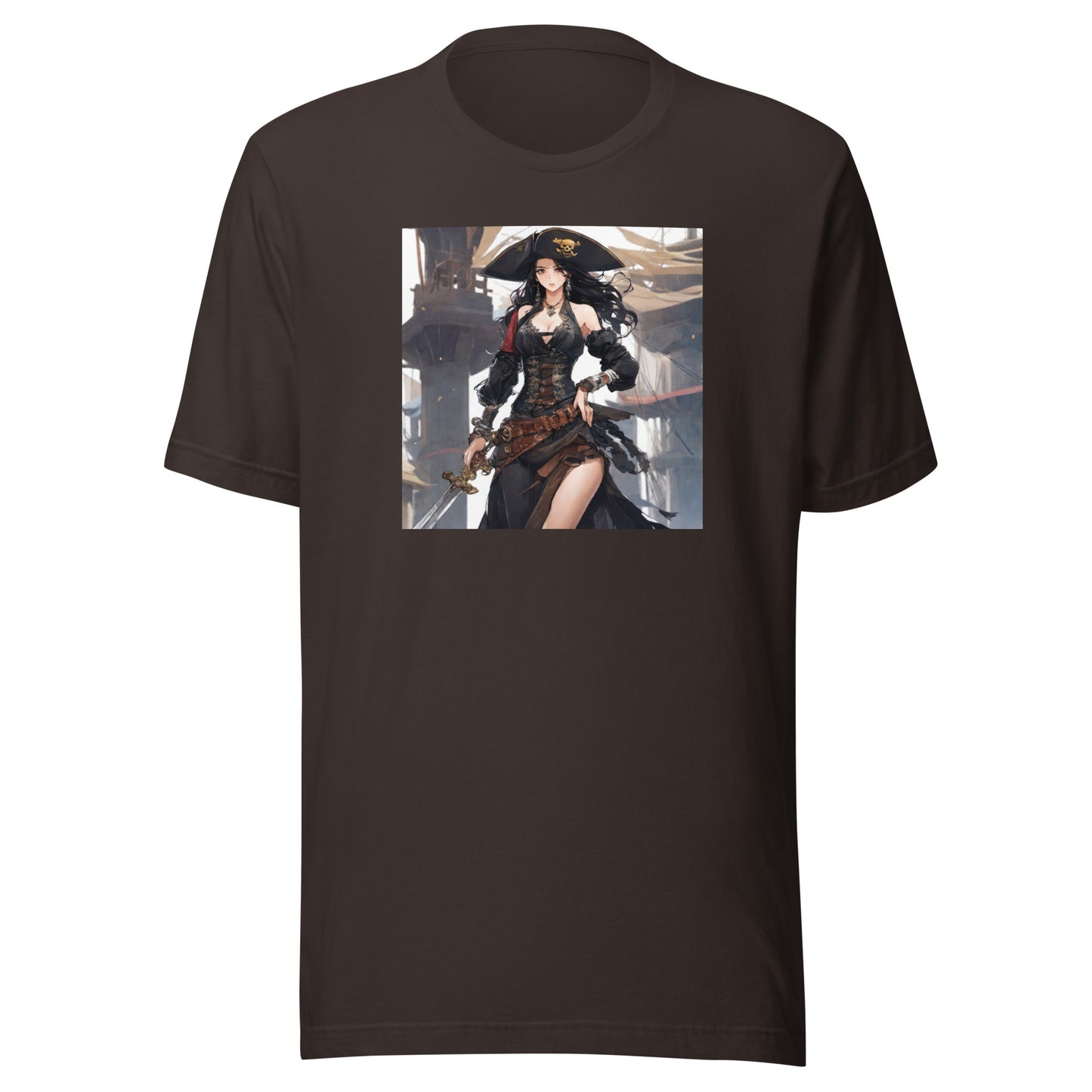 Anime Pirate Queen Men's Graphic Tee Brown