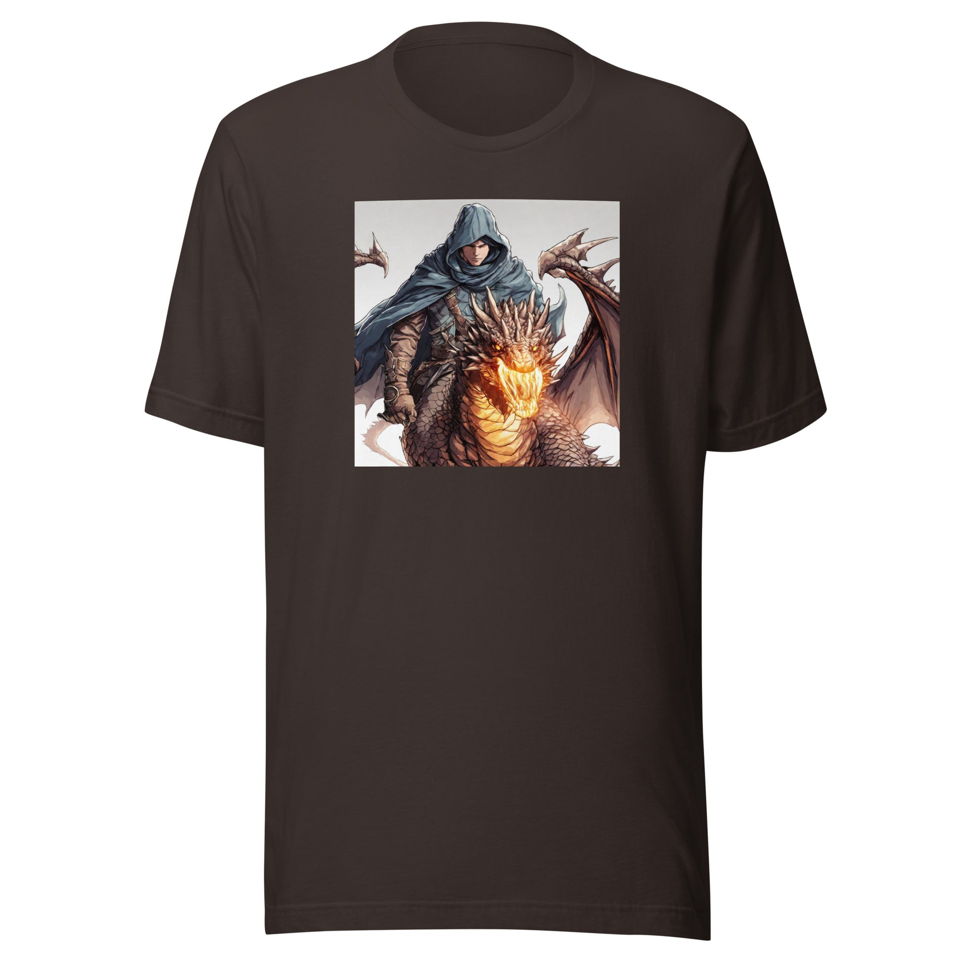 Hooded Knight, Fiery Dragon Men's Anime T-Shirt Brown