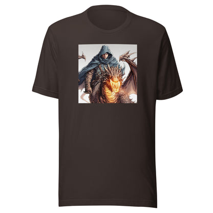 Hooded Knight, Fiery Dragon Men's Anime T-Shirt Brown