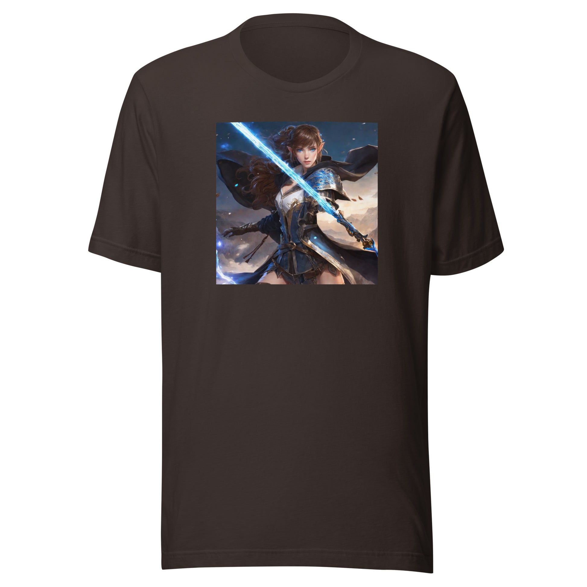 Elven Defender Men's Fantasy Anime T-Shirt Brown