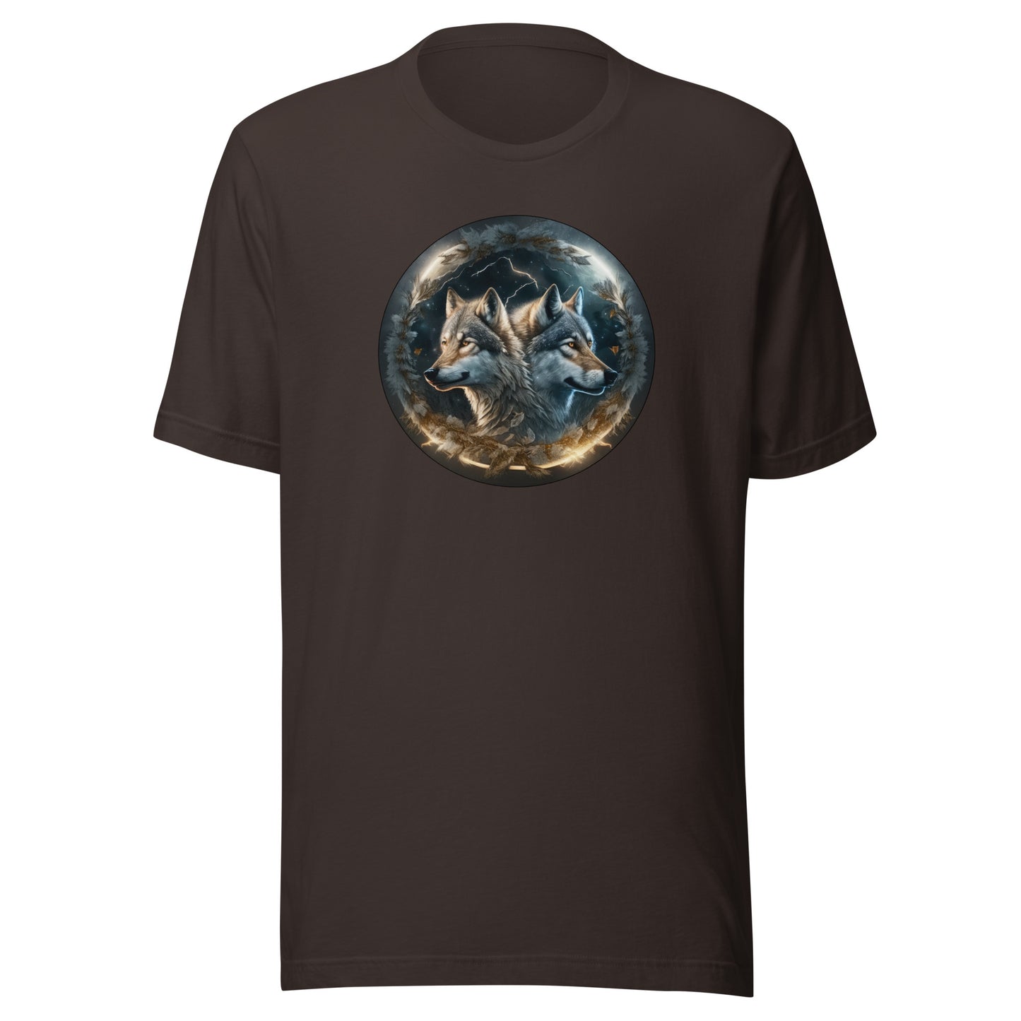 Twin Spirit Wolves Men's Graphic Men's Tee Brown