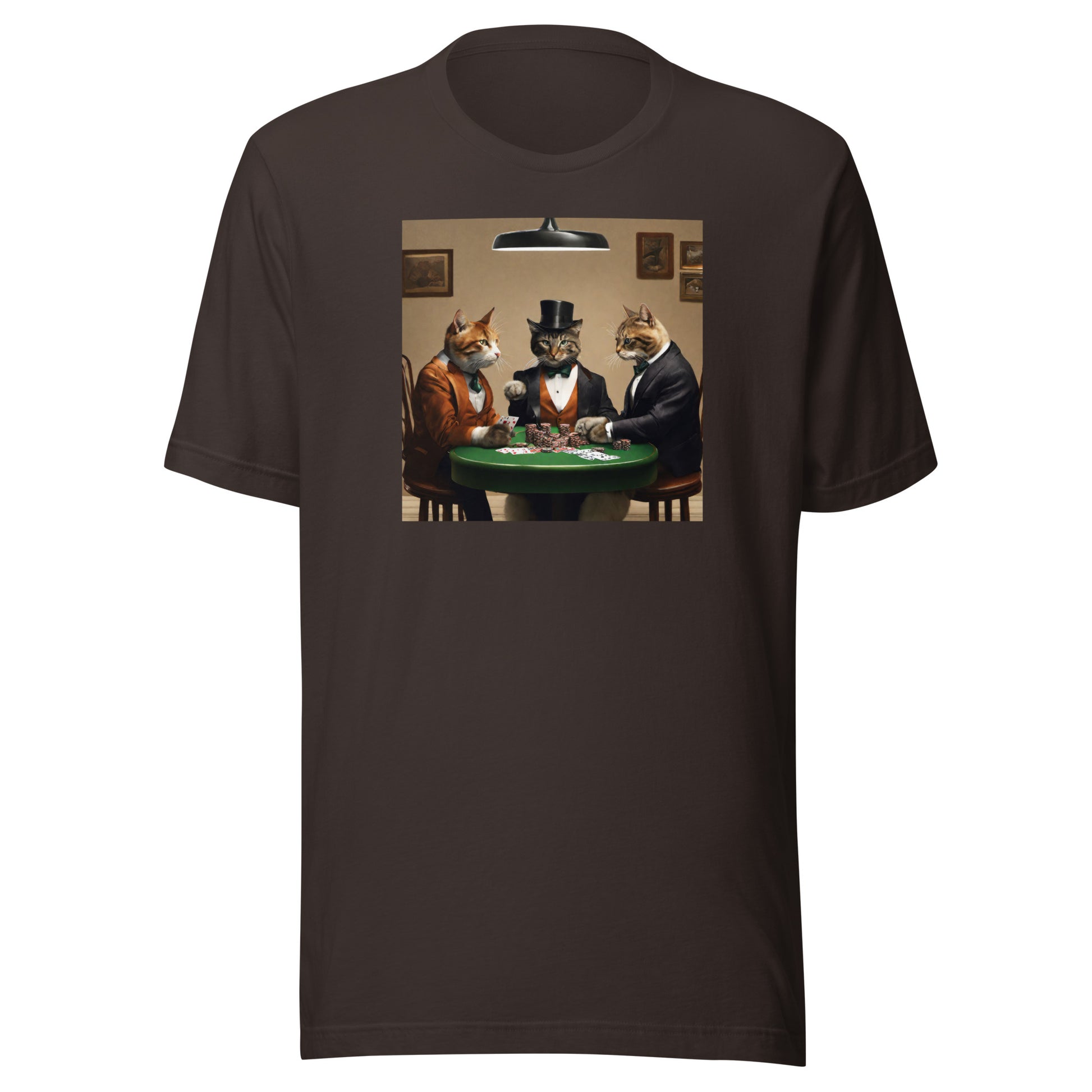 Cats Playing Poker Men's Funny T-Shirt Brown