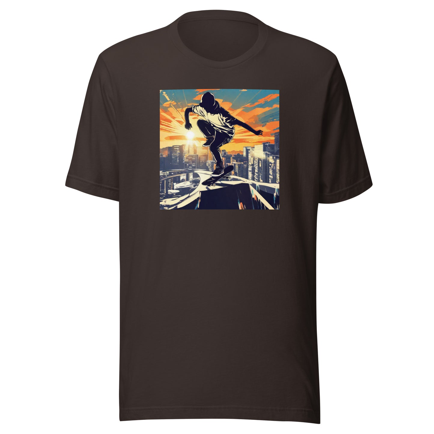 Skateboarding in the City Men's Graphic Tee Brown