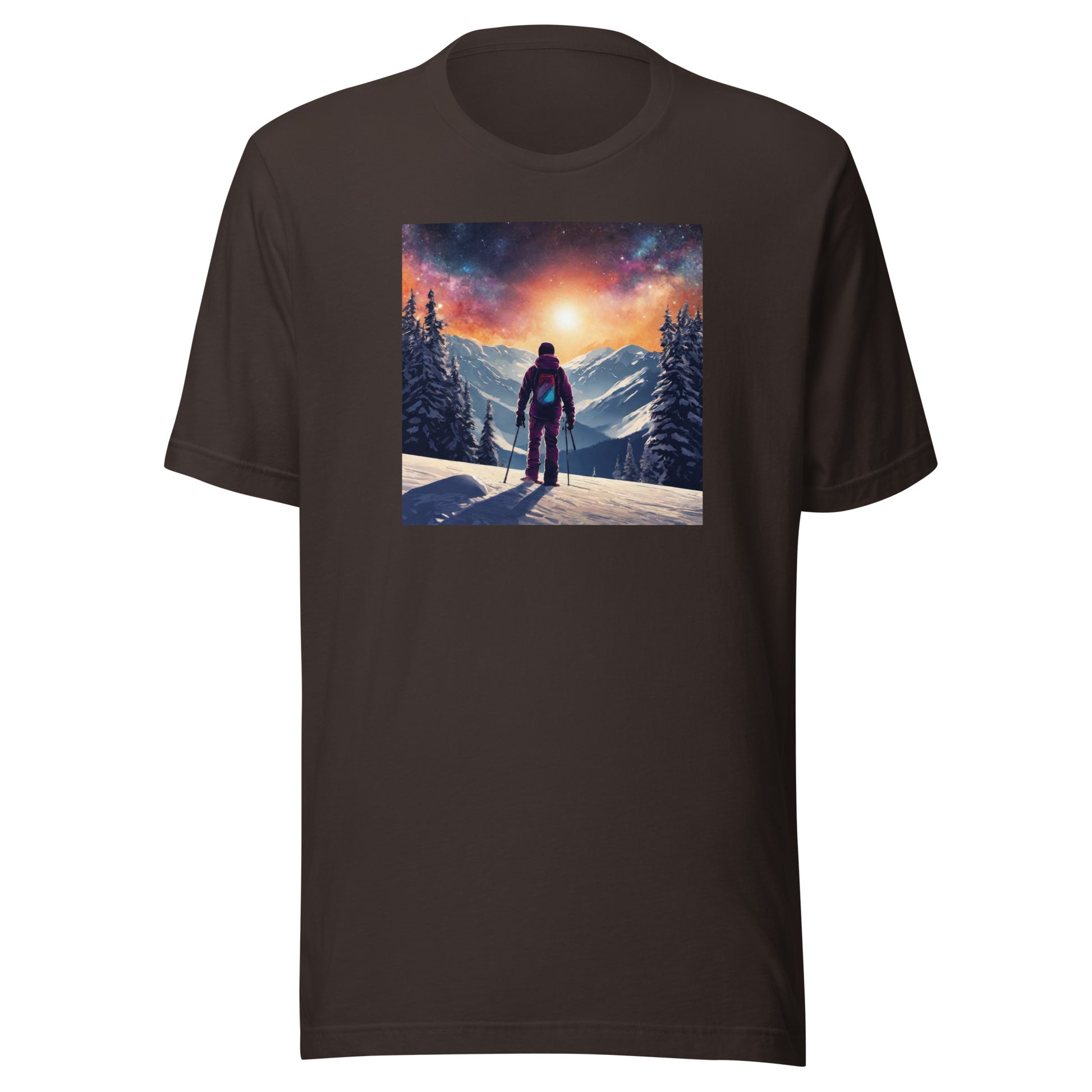 Peak of the Mountain Men's Skiing T-Shirt Brown