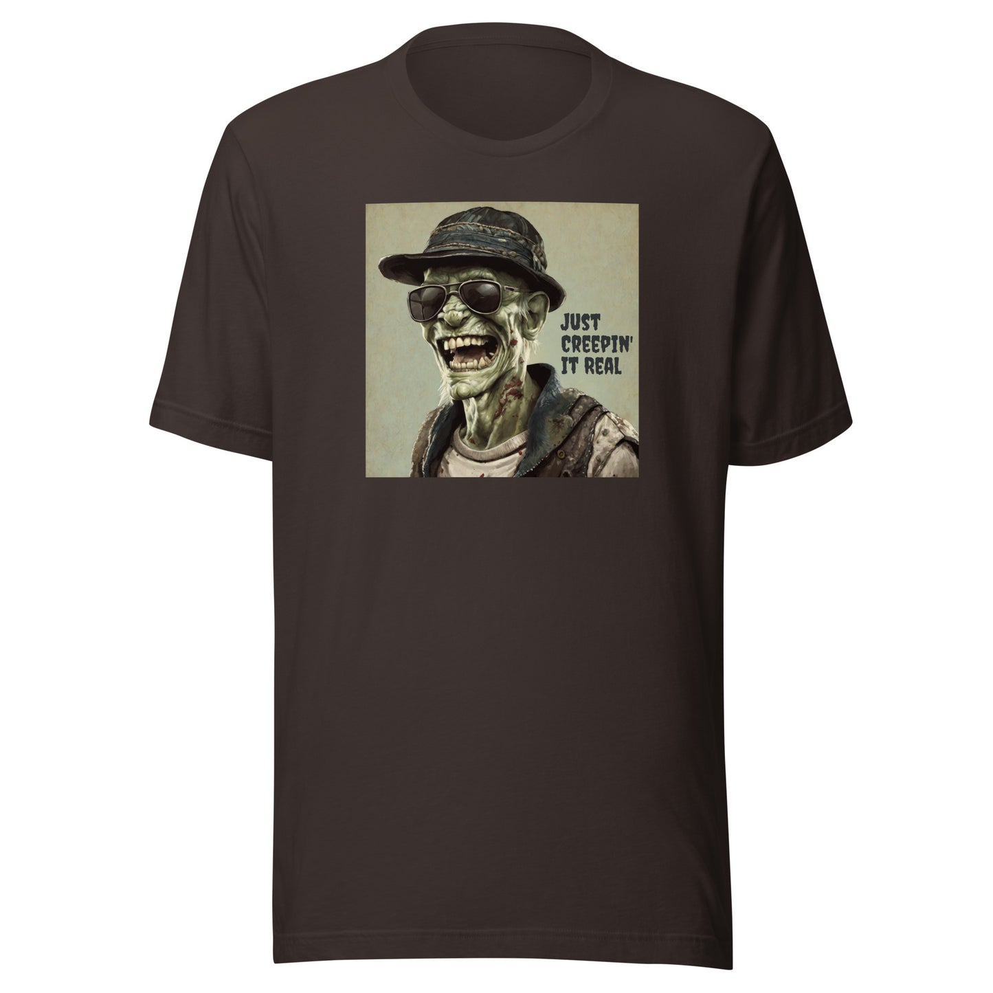 Just Creepin' It Real Men's Zombie T-Shirt for Halloween Brown