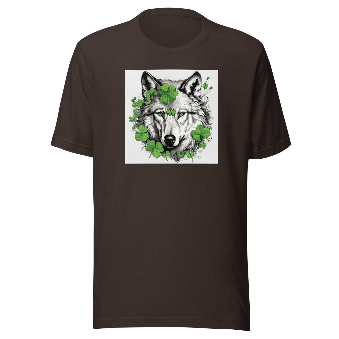 Wolf & Shamrock Lucky St Patrick's Day Men's T-Shirt Brown