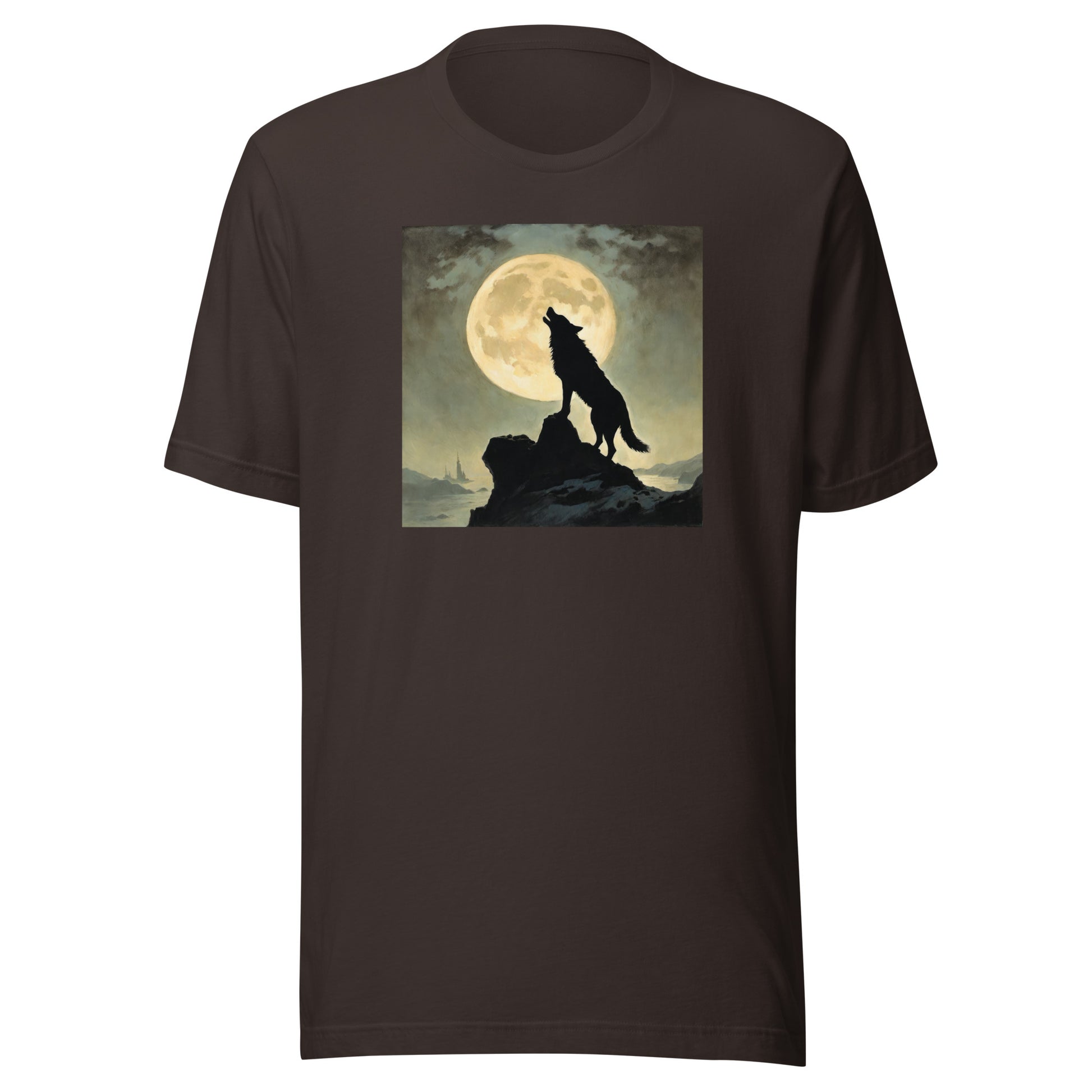 Wolf Howling at Moon Halloween Men's T-Shirt Brown