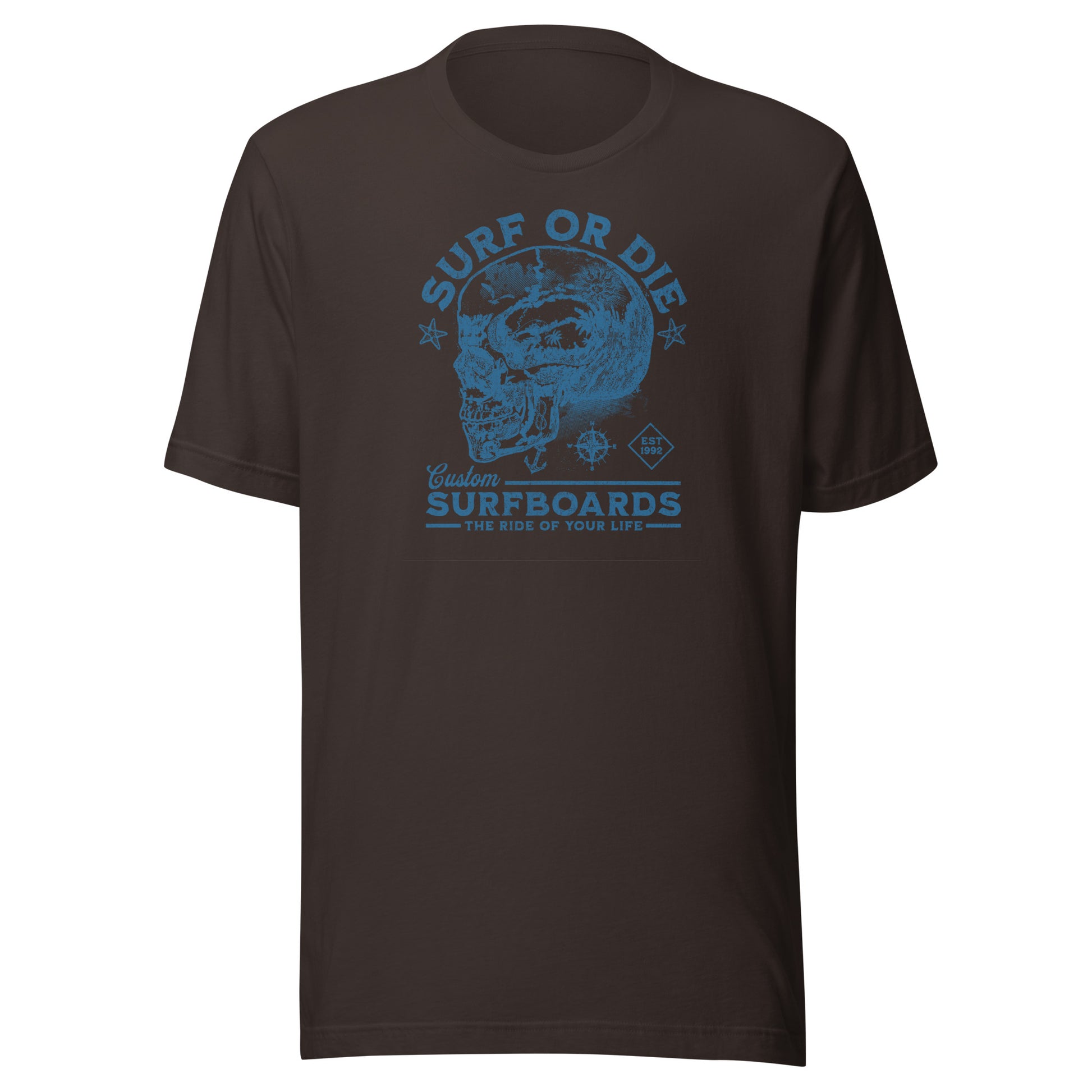 Surf or Die Surfboards Summer T-Shirt for Men Brown