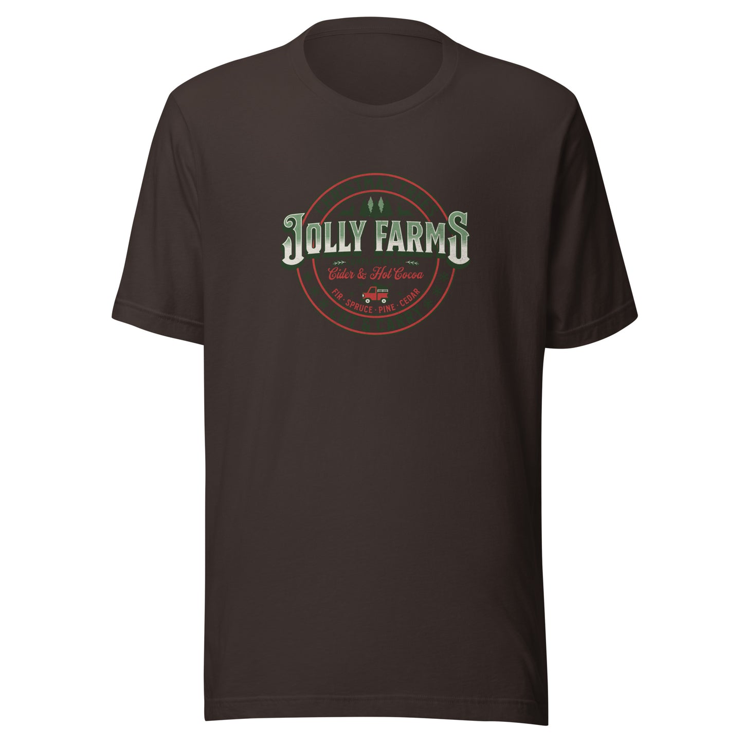 Jolly Farms Christmas Trees Men's Holiday T-Shirt Brown