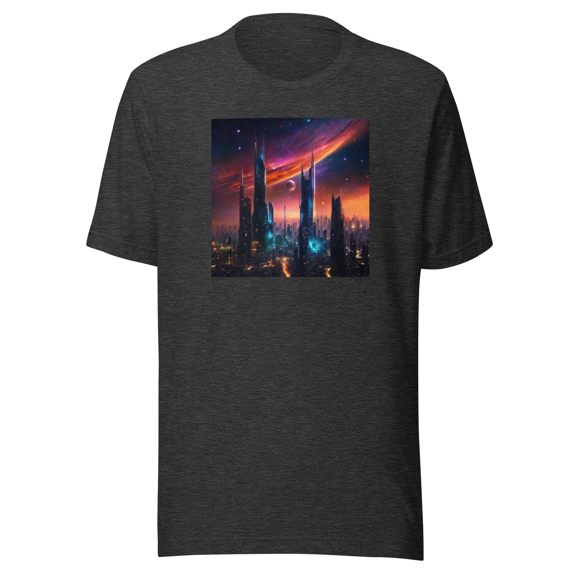 Futuristic Cityscape Men's Graphic Tee Dark Grey Heather