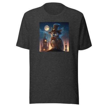 Moonlit Steampunk Owl Men's Graphic Tee Dark Grey Heather