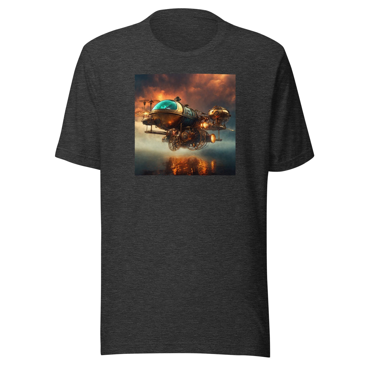 Majestic Sunset Airship Men's Steampunk Tee Dark Grey Heather