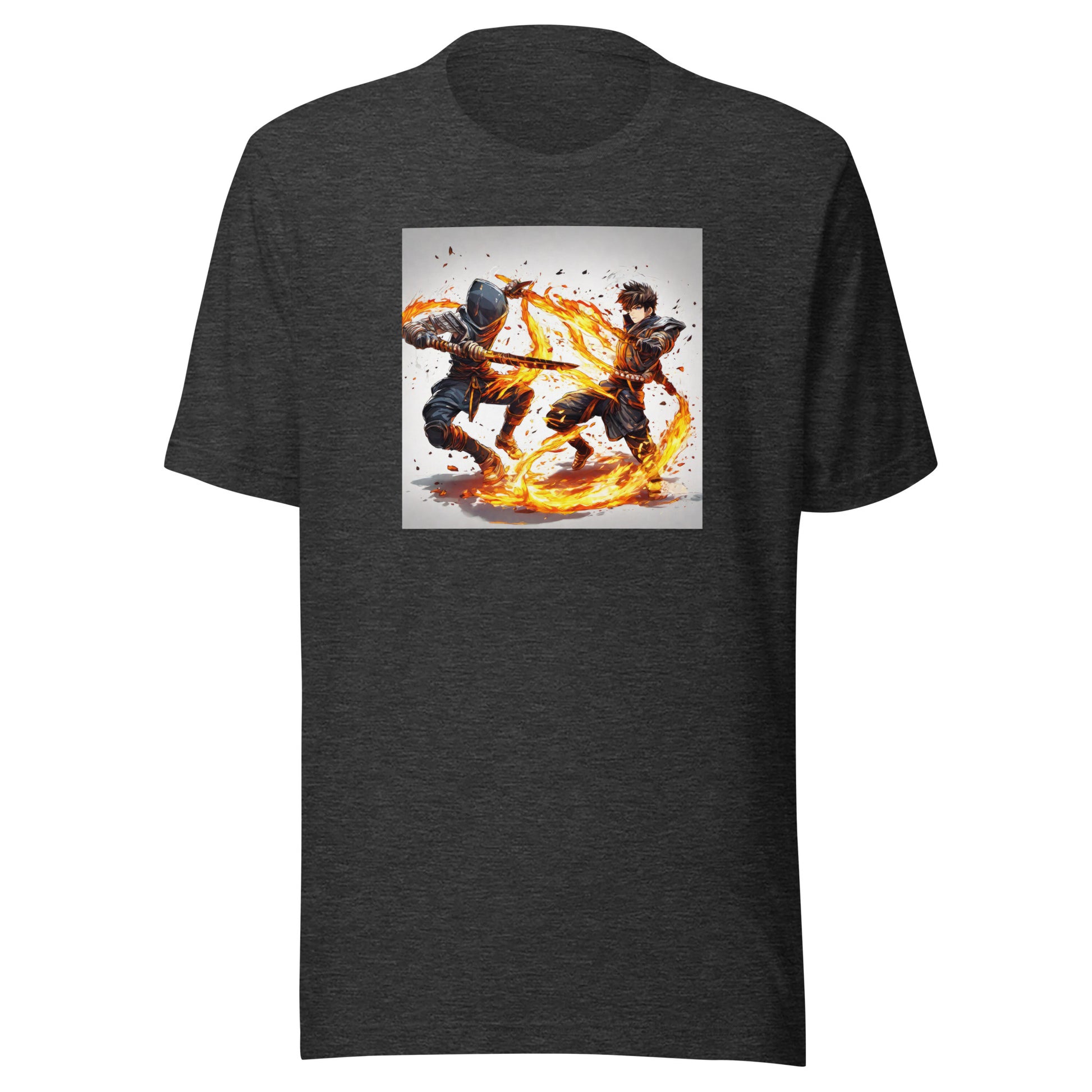 Fire-Dancing Duel Men's Anime T-Shirt Dark Grey Heather