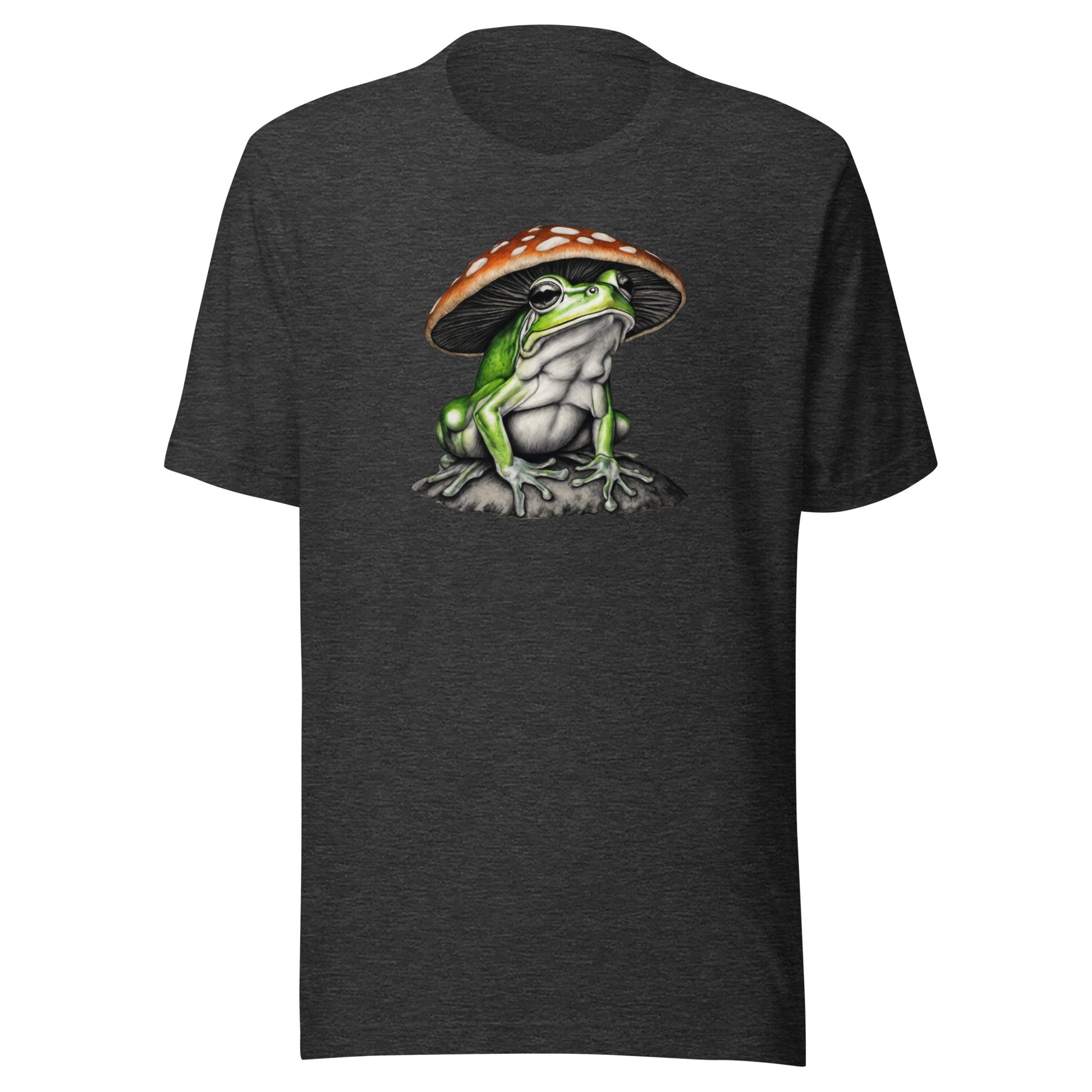 Frog in Shroom Cap Men's Graphic Tee Dark Grey Heather