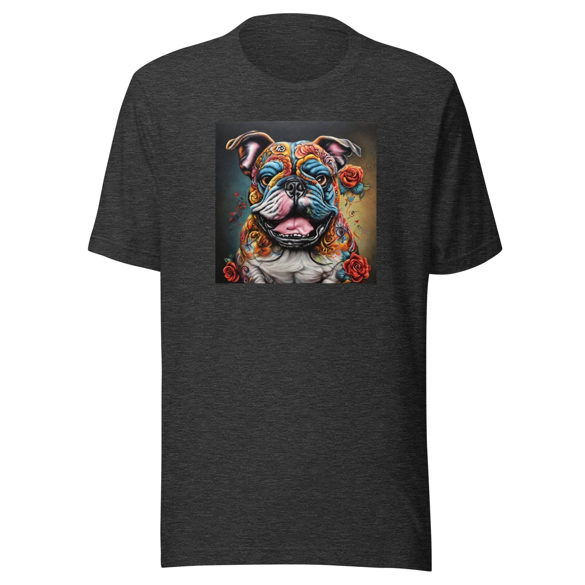 Day of the Dead Bulldog Men's Dog Lover Tee Dark Grey Heather