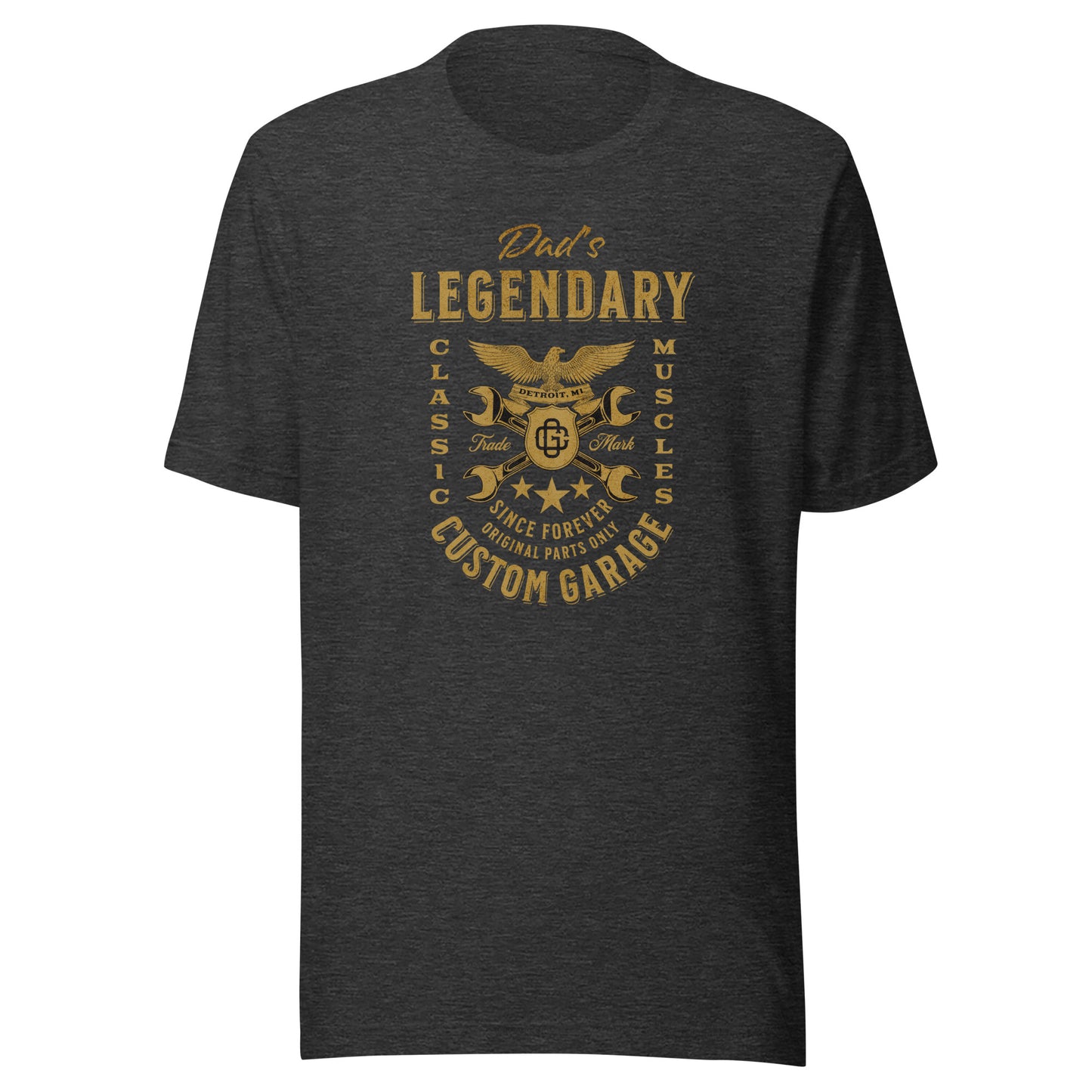 Dad's Legendary Custom Garage T-Shirt Gift for Dad Dark Grey Heather