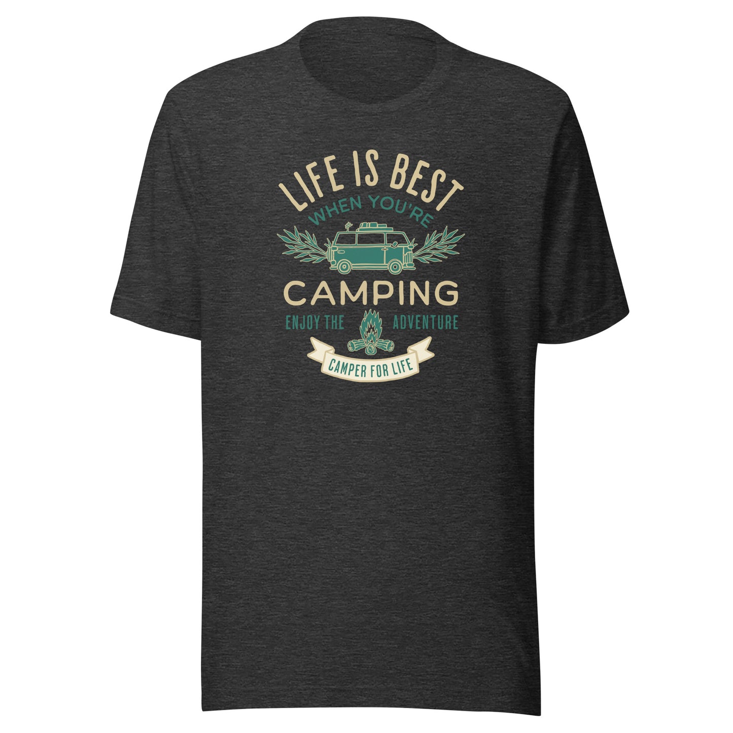 Life is Best When You're Camping Men's Outdoor T-Shirt Dark Grey Heather