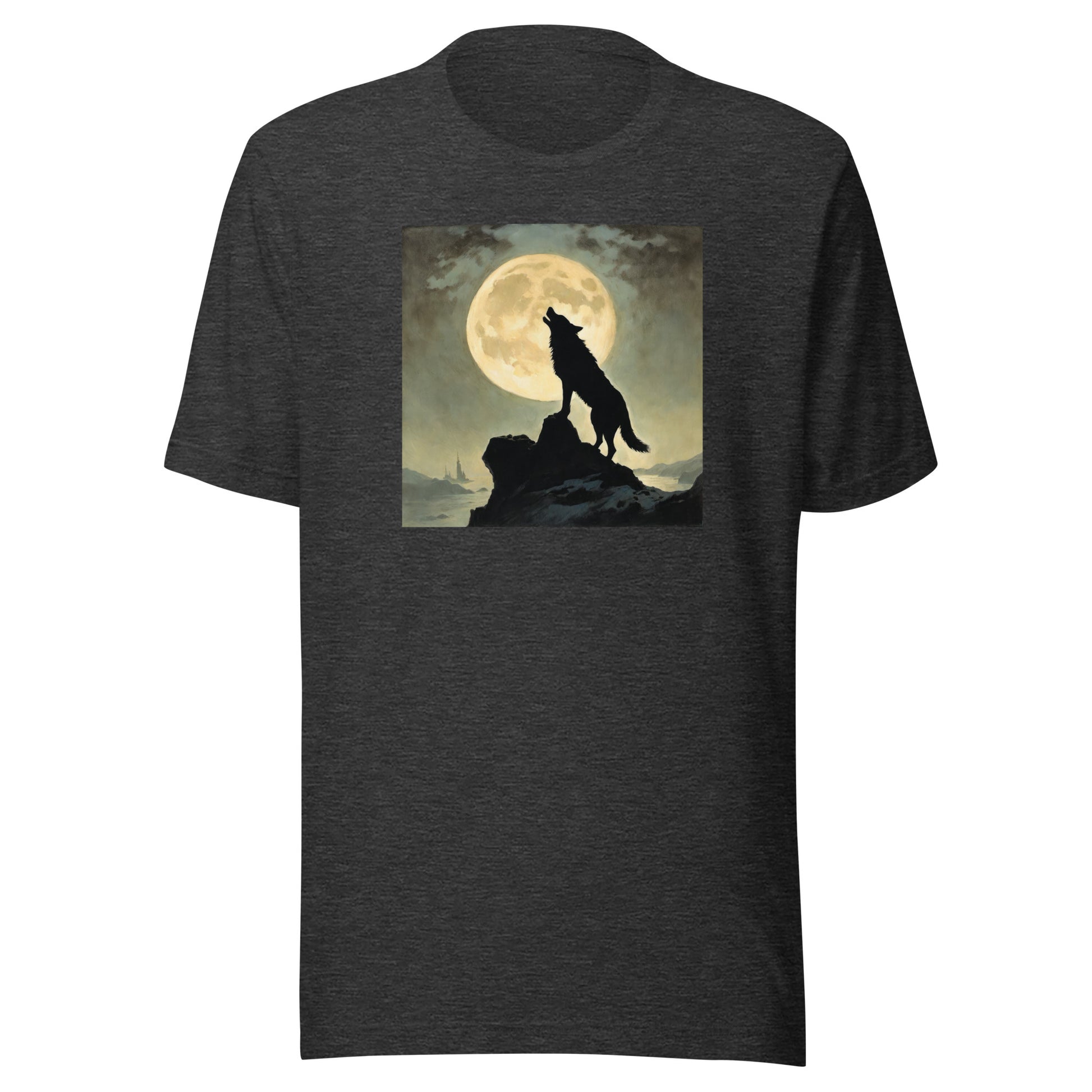 Wolf Howling at Moon Halloween Men's T-Shirt Dark Grey Heather