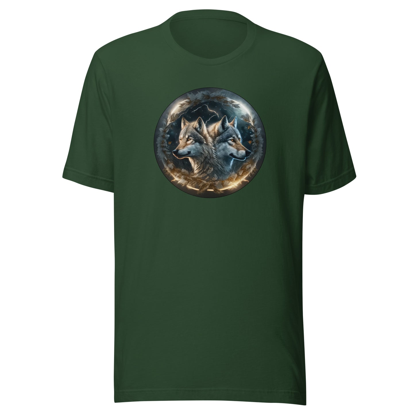 Twin Spirit Wolves Men's Graphic Men's Tee Forest