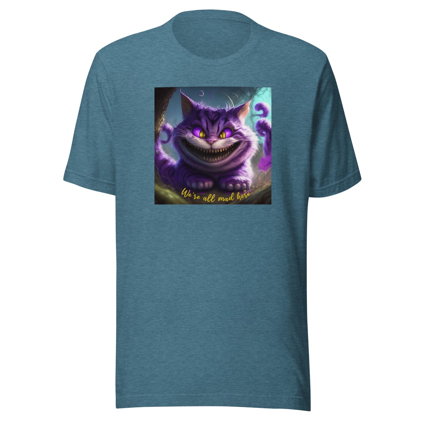 We're All Mad Here Cheshire Cat Men's T-Shirt Heather Deep Teal