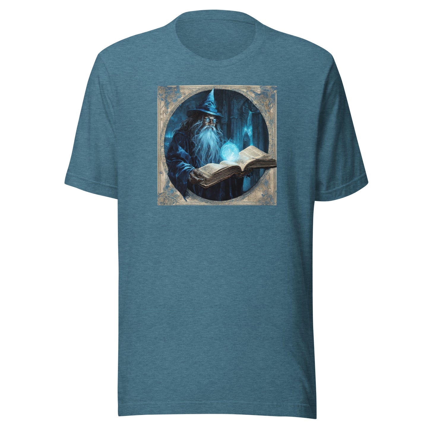 Wizard with Spell Book Men's T-Shirt Heather Deep Teal