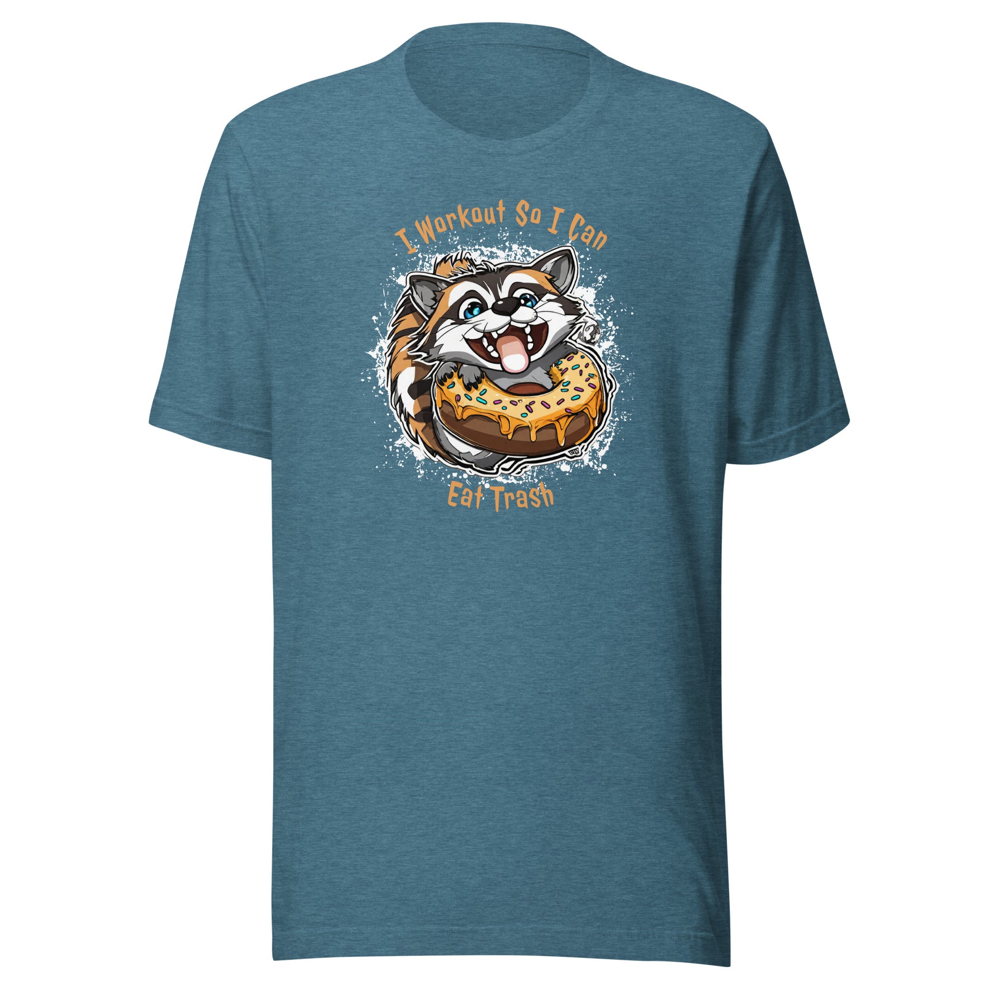 Raccoon Workout Men's Funny T-Shirt Heather Deep Teal