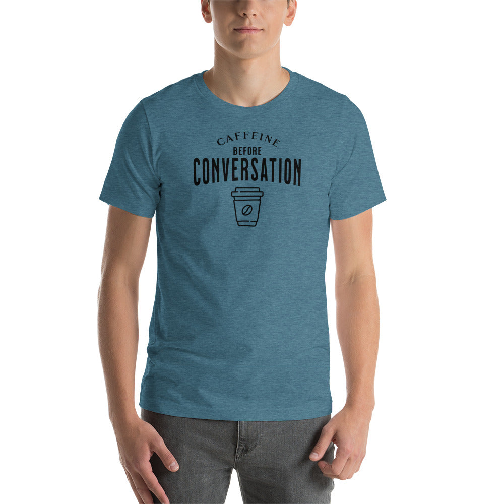 Caffeine Before Conversation Men's Funny T-Shirt