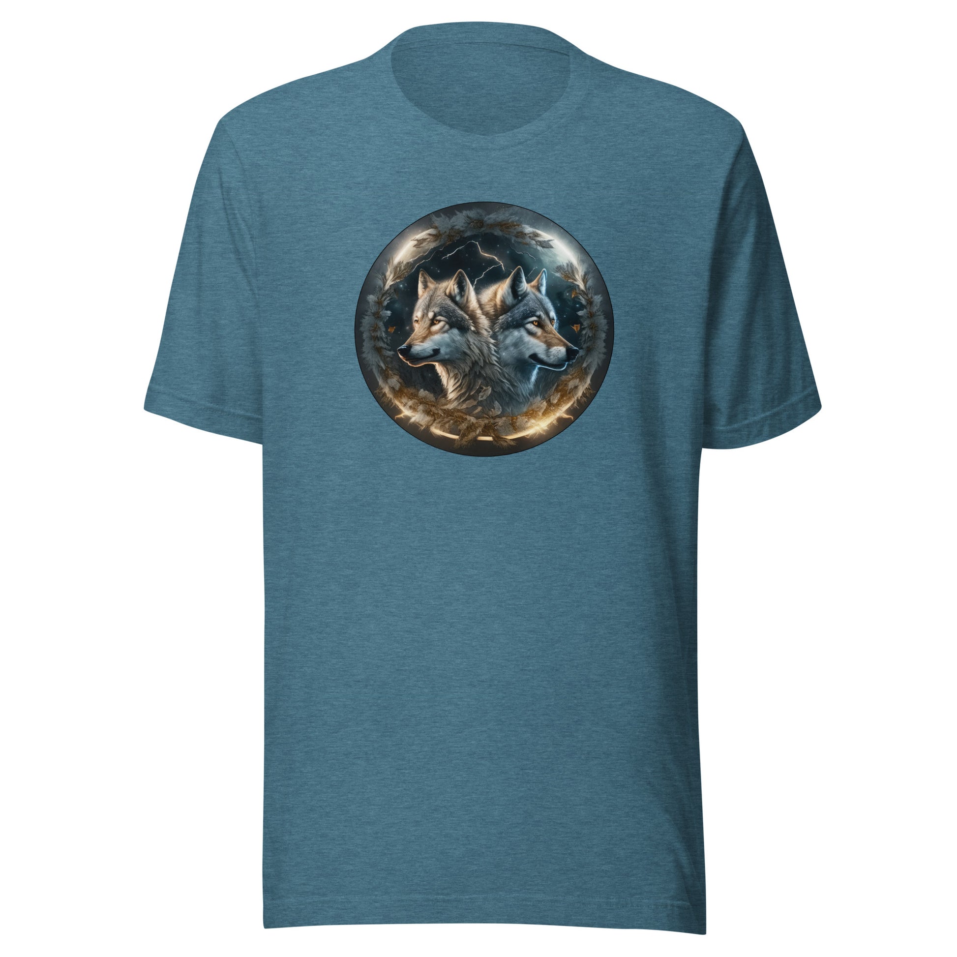 Twin Spirit Wolves Men's Graphic Men's Tee Heather Deep Teal