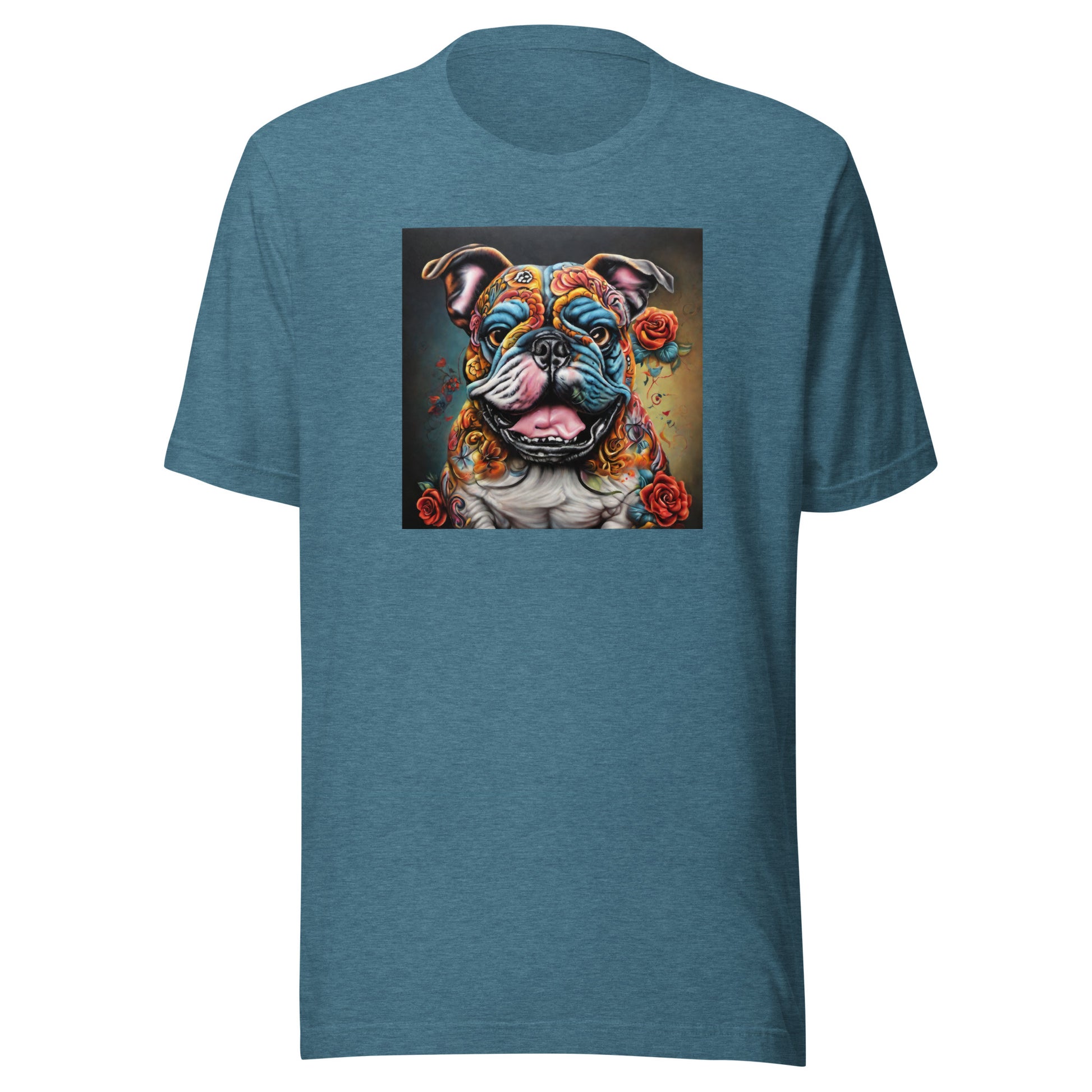 Day of the Dead Bulldog Men's Dog Lover Tee Heather Deep Teal