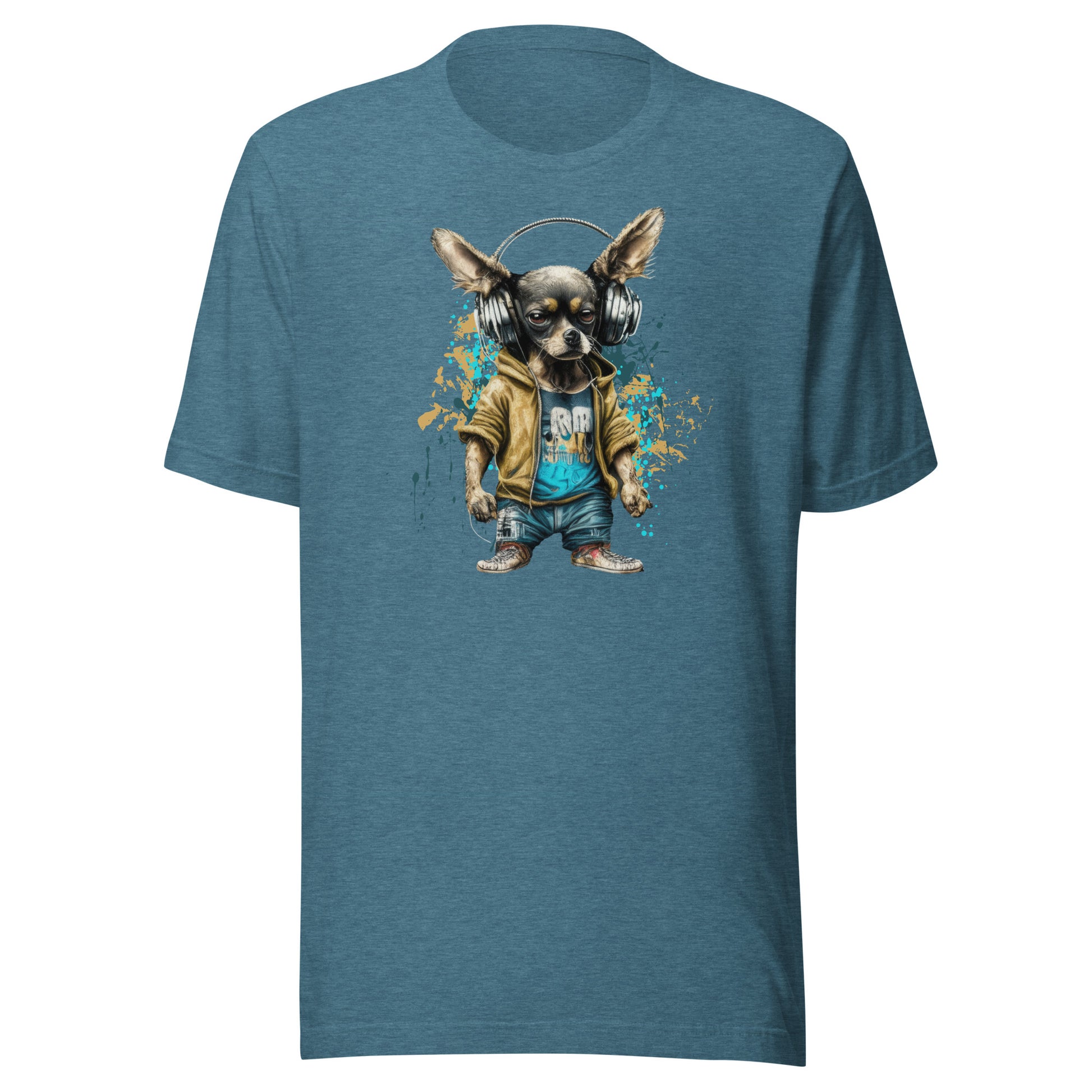 Cool Beats Chihuahua Men's Animal T-Shirt Heather Deep Teal