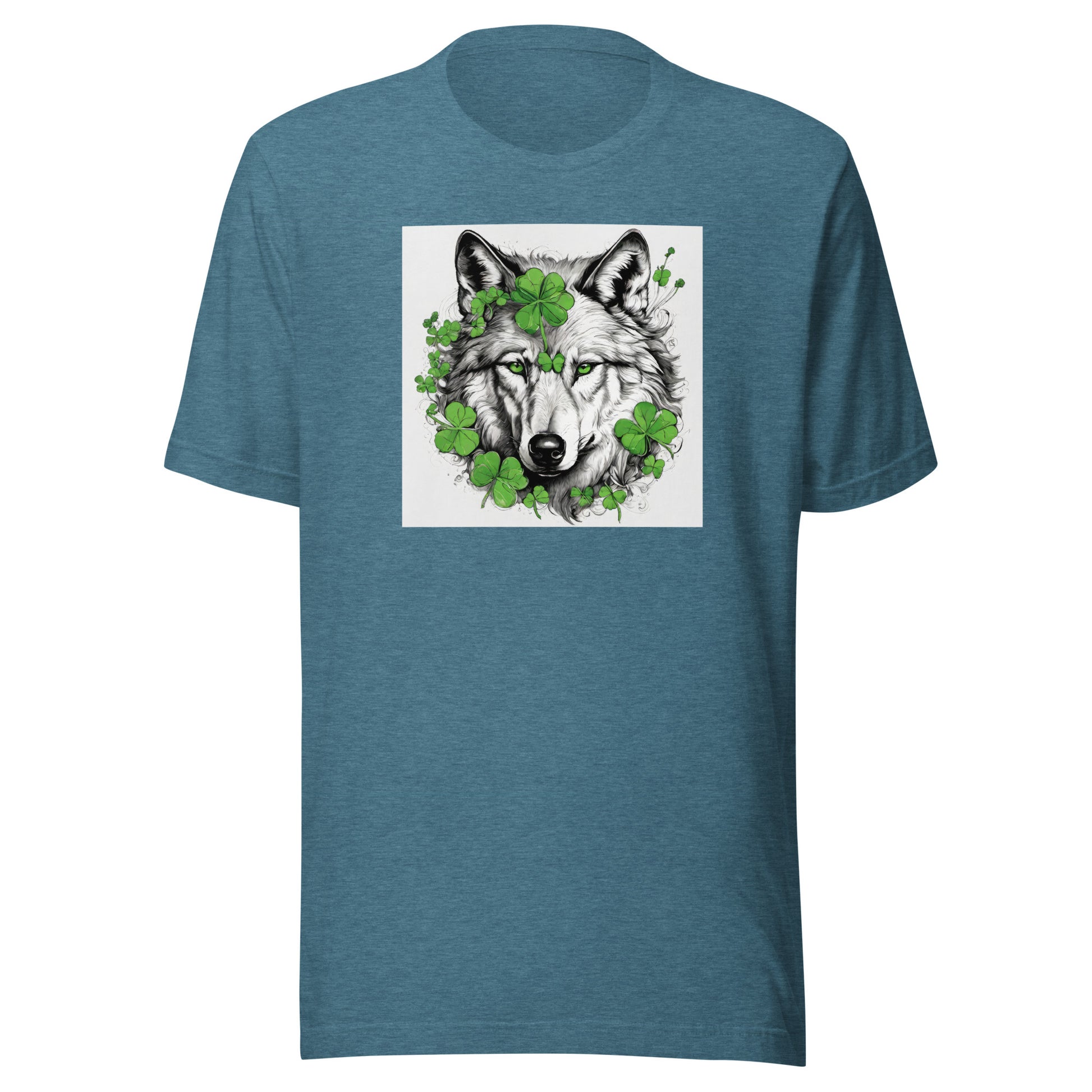 Wolf & Shamrock Lucky St Patrick's Day Men's T-Shirt Heather Deep Teal