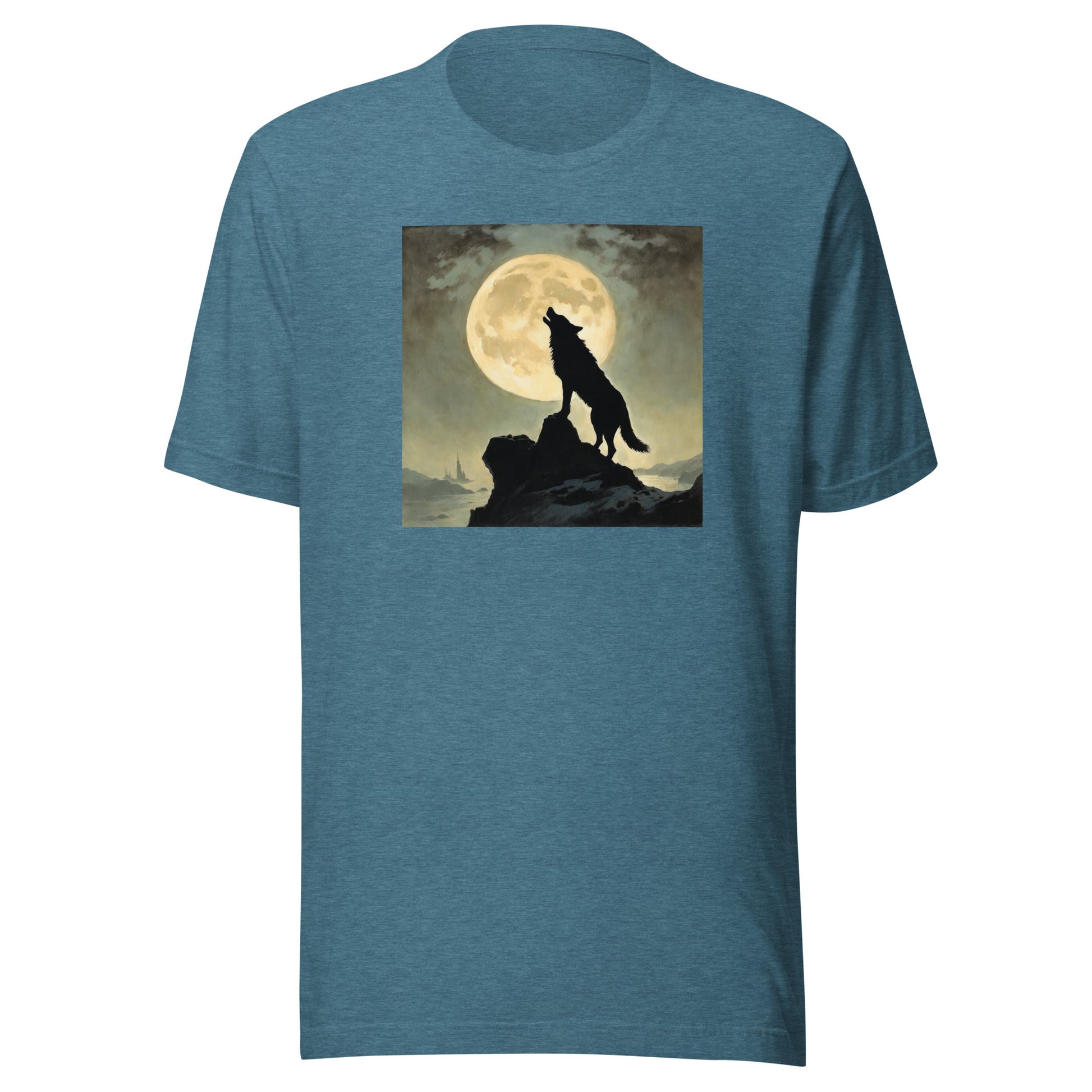 Wolf Howling at Moon Halloween Men's T-Shirt Heather Deep Teal